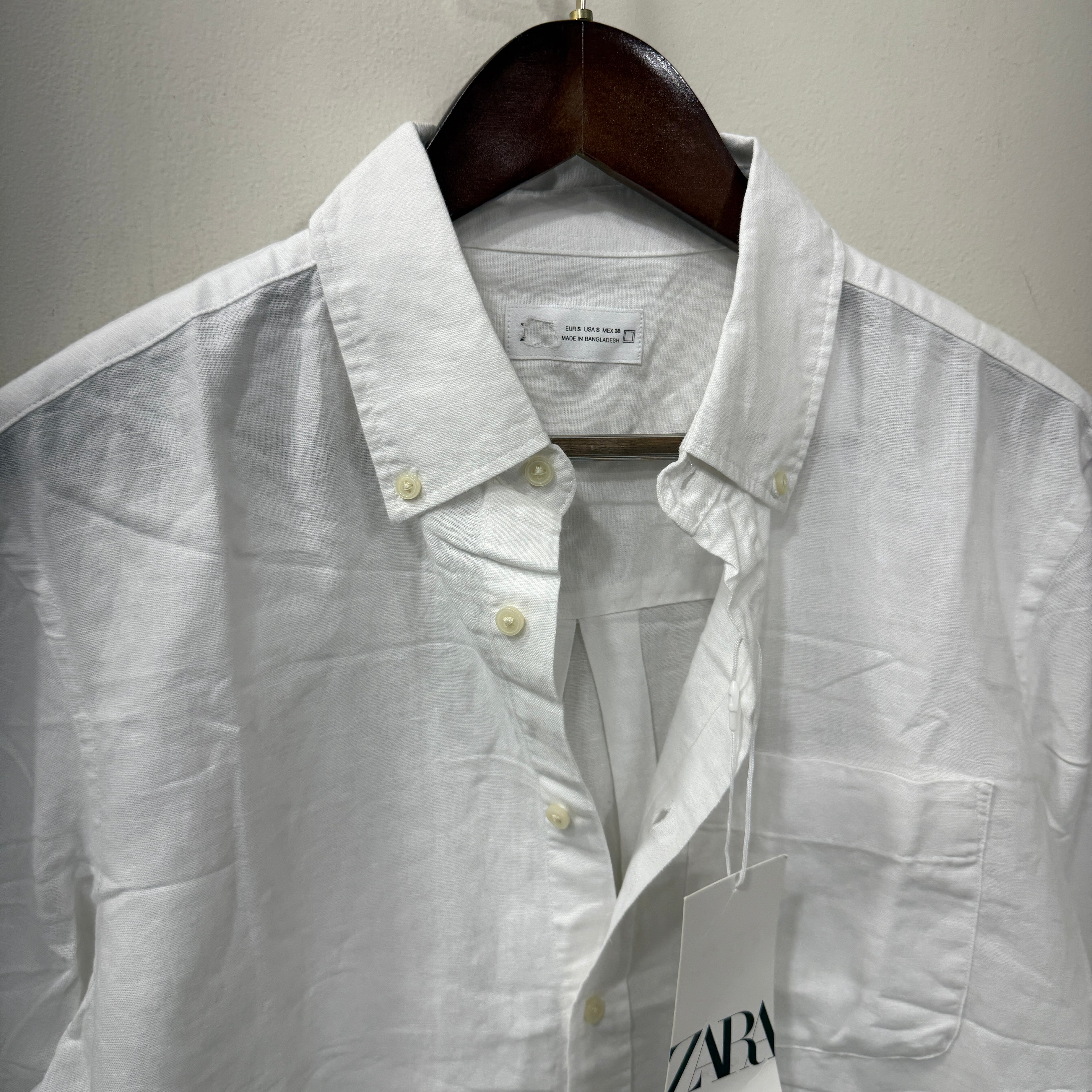 Zara white solid linen shirt