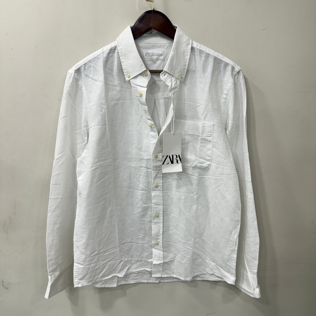 Zara white solid linen shirt