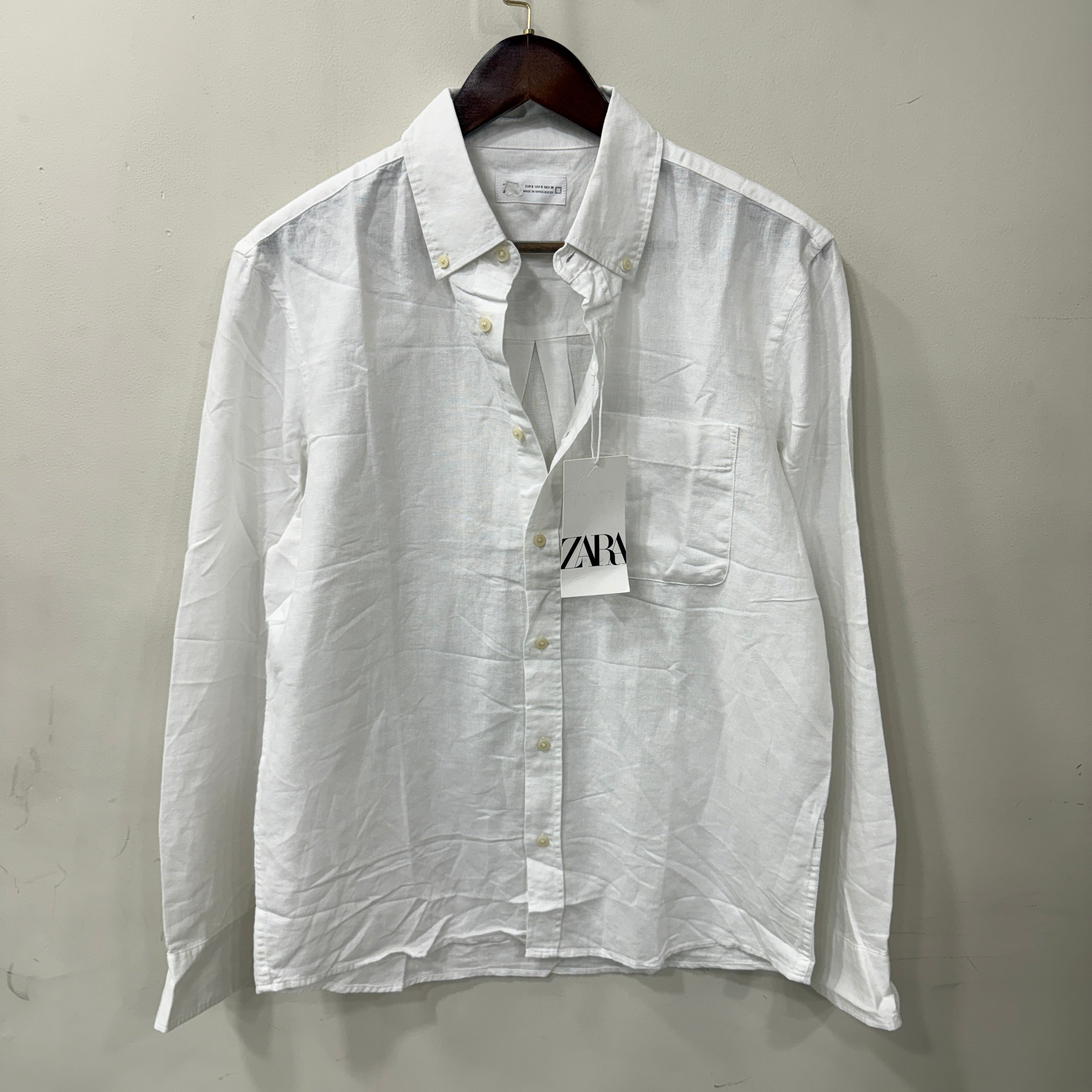 Zara white solid linen shirt