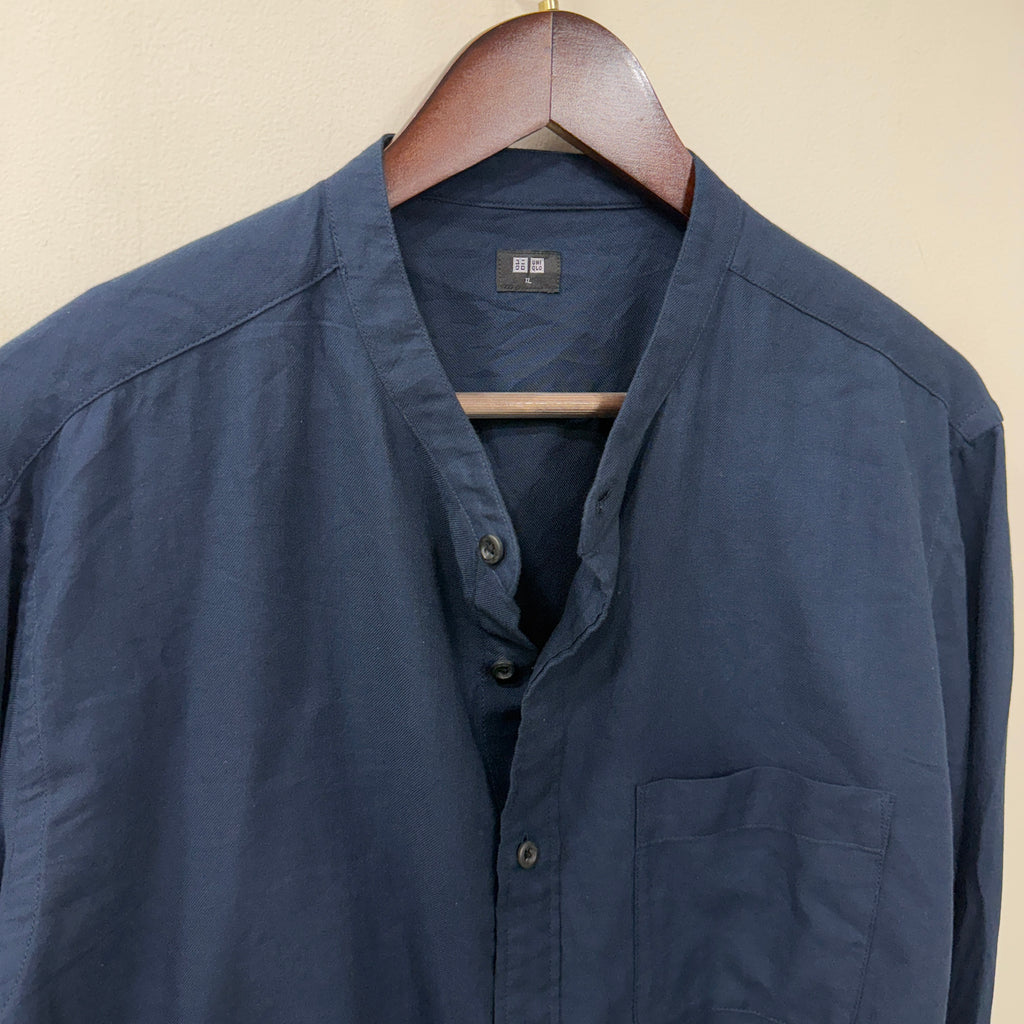 Uniqlo navy blue chinese collar shirt