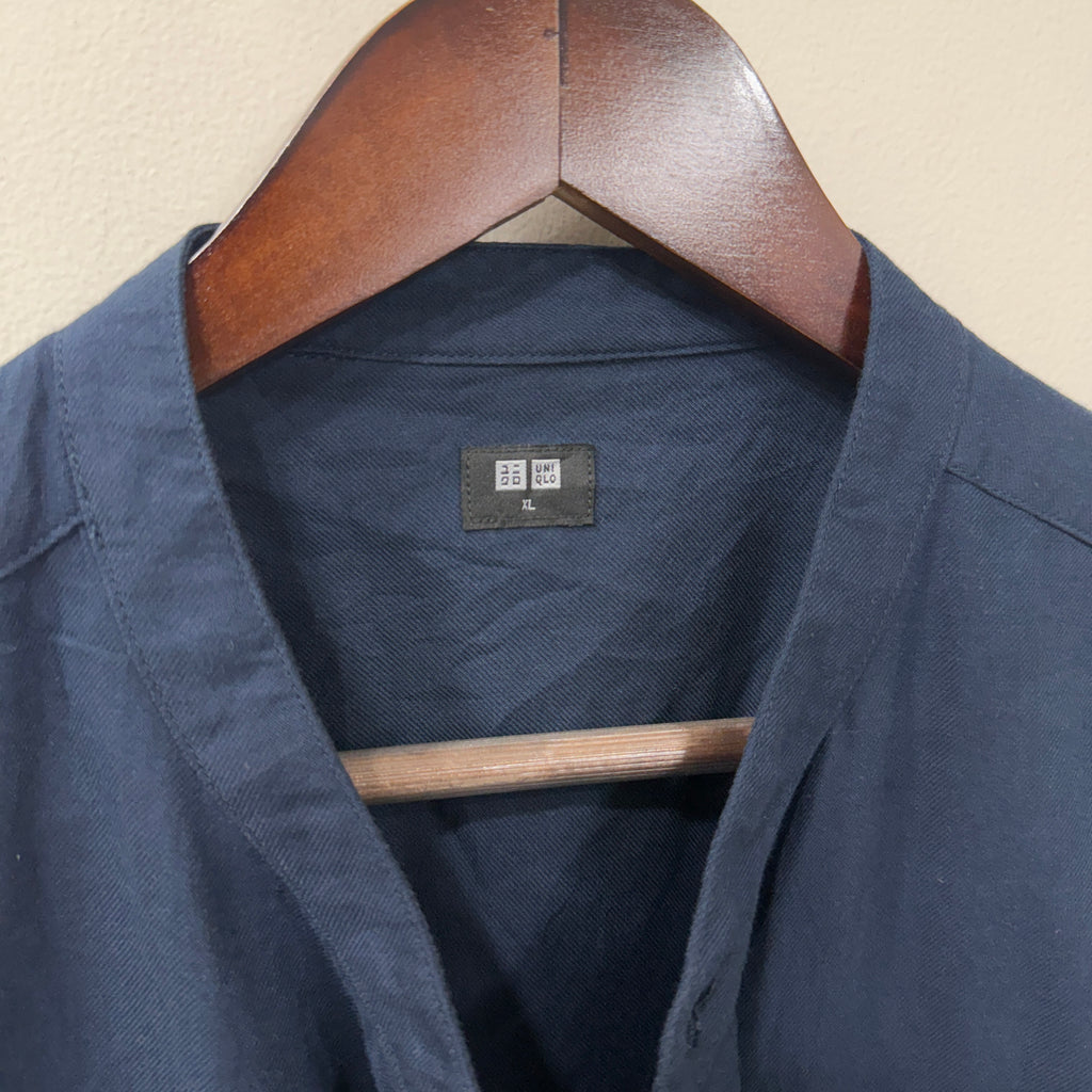Uniqlo navy blue chinese collar shirt