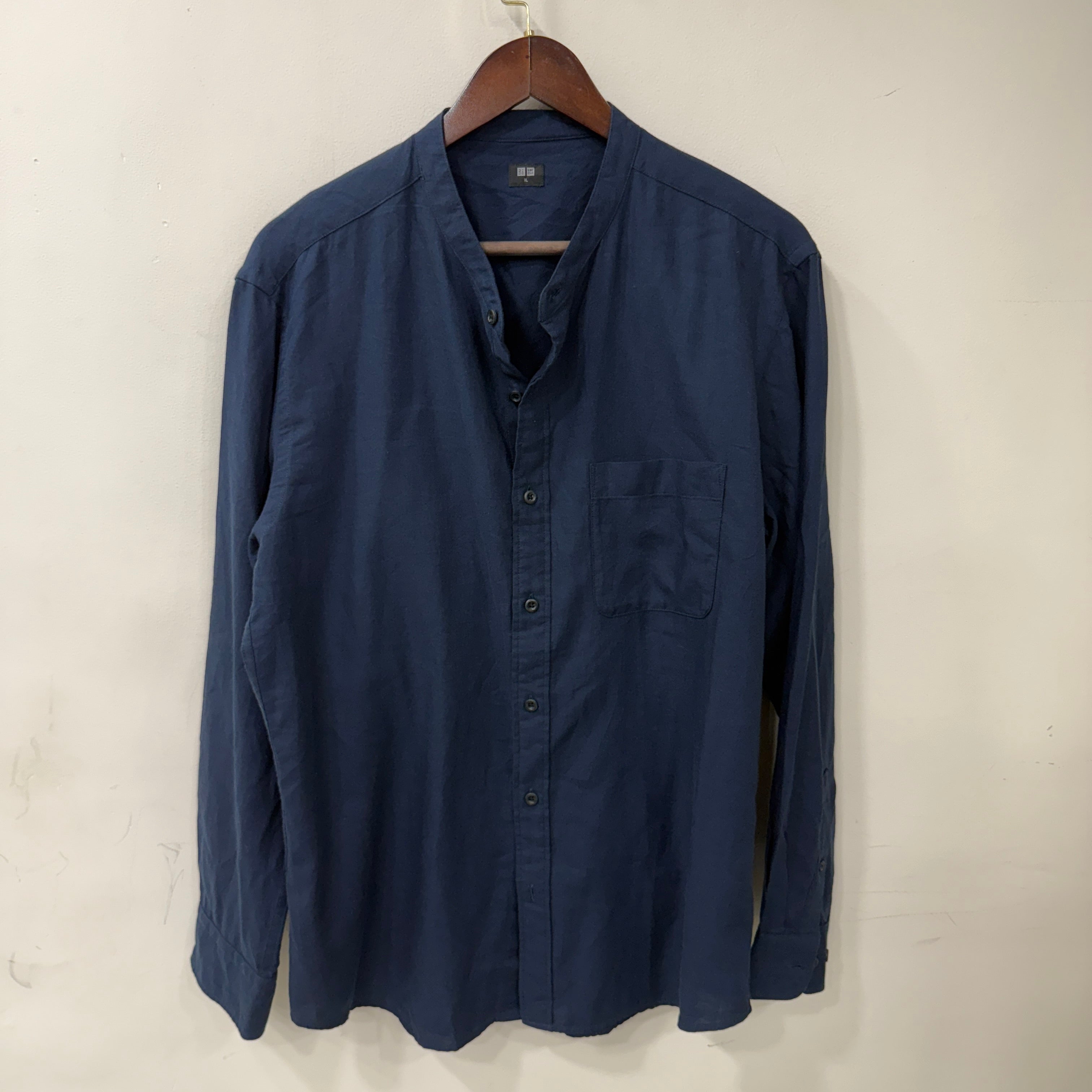 Uniqlo navy blue chinese collar shirt