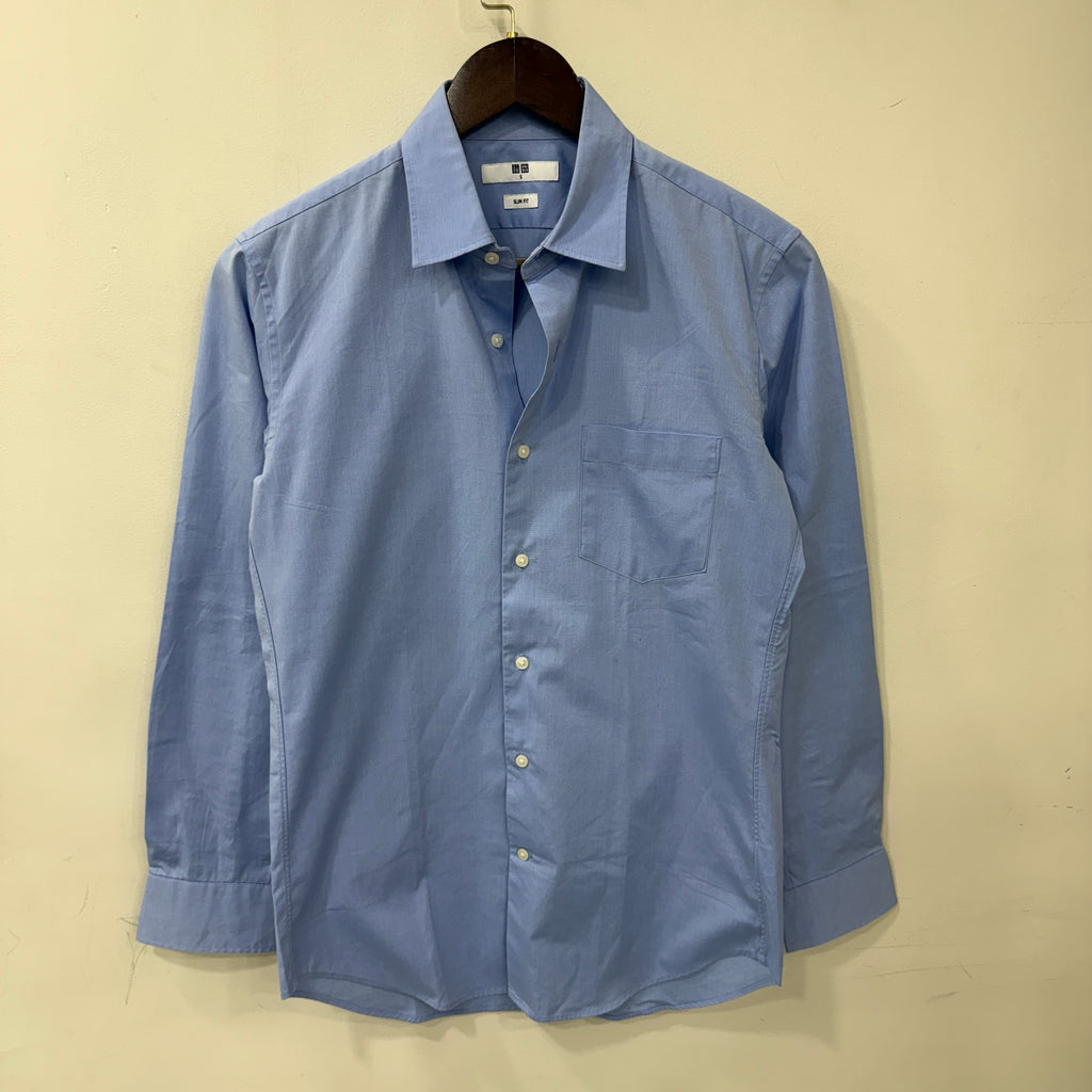 Uniqlo solid blue slim fit shirt