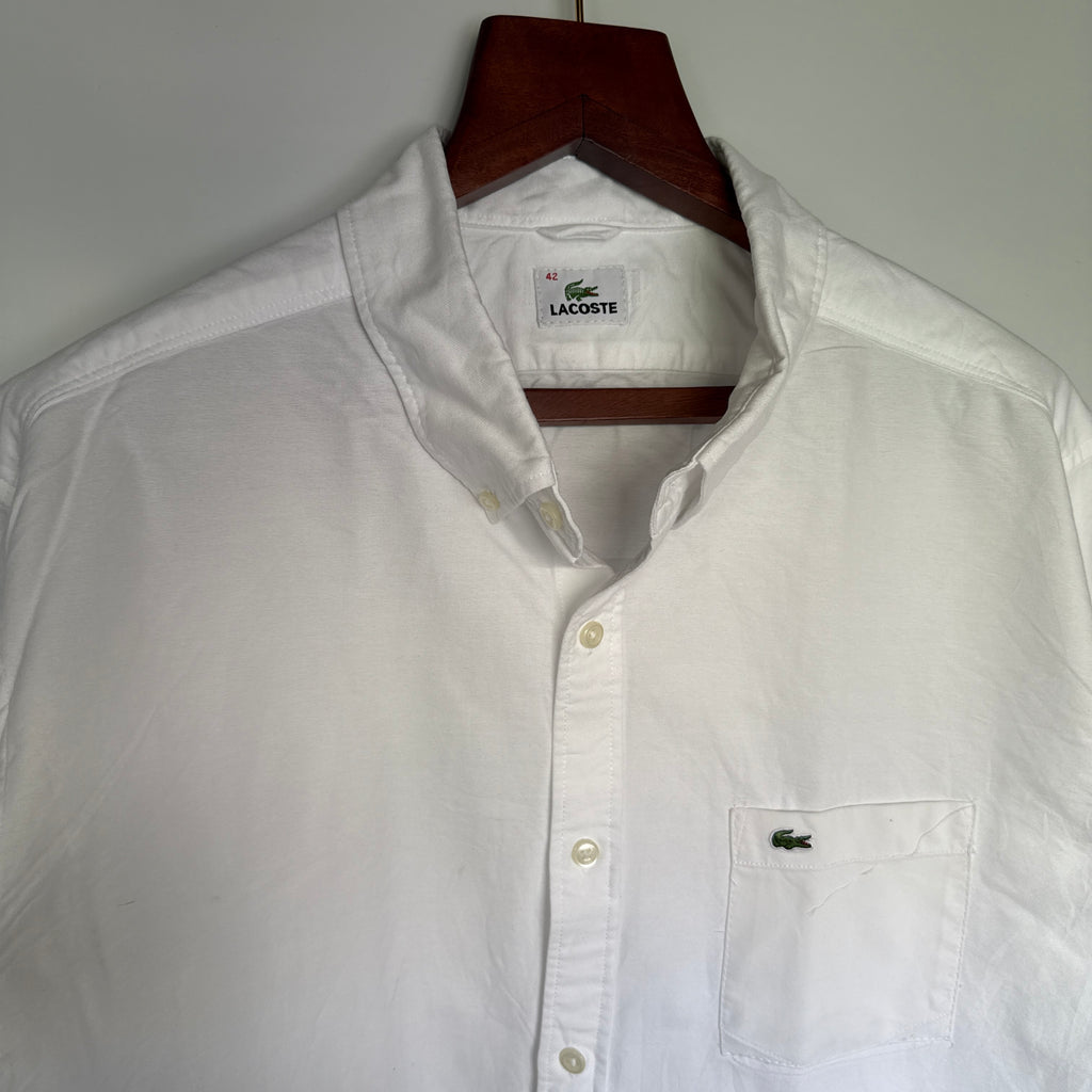 Lacoste white solid button down shirt