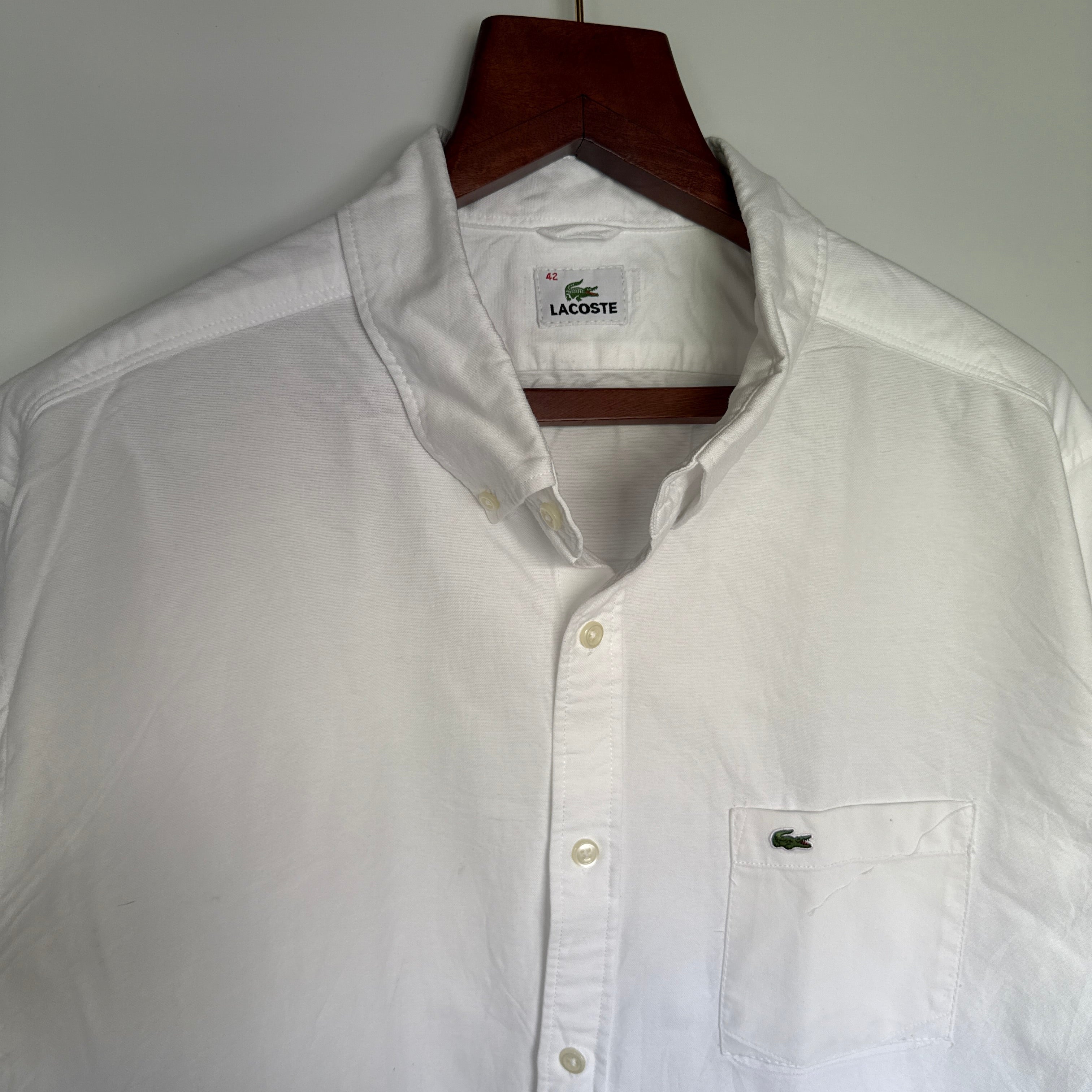 Lacoste white solid button down shirt