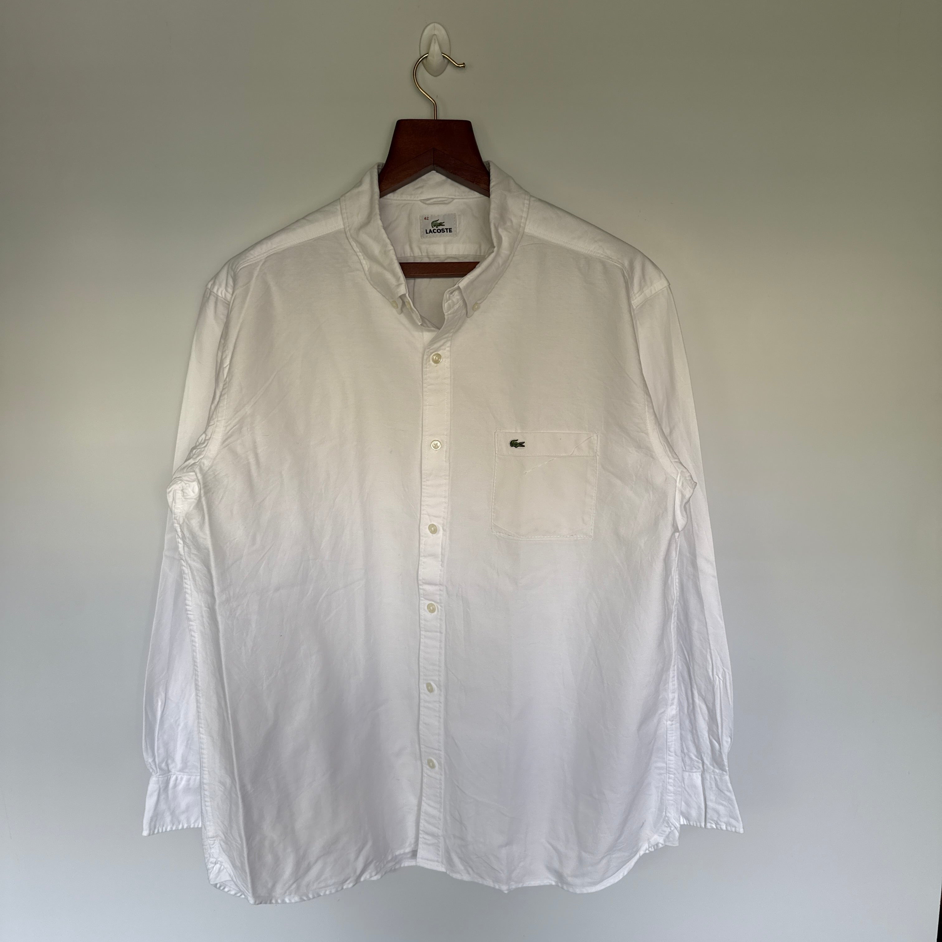 Lacoste white solid button down shirt