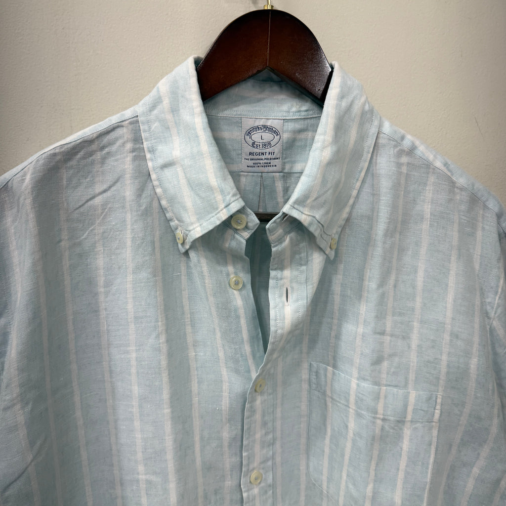 Brooks Brothers Ice blue linen stripe shirt