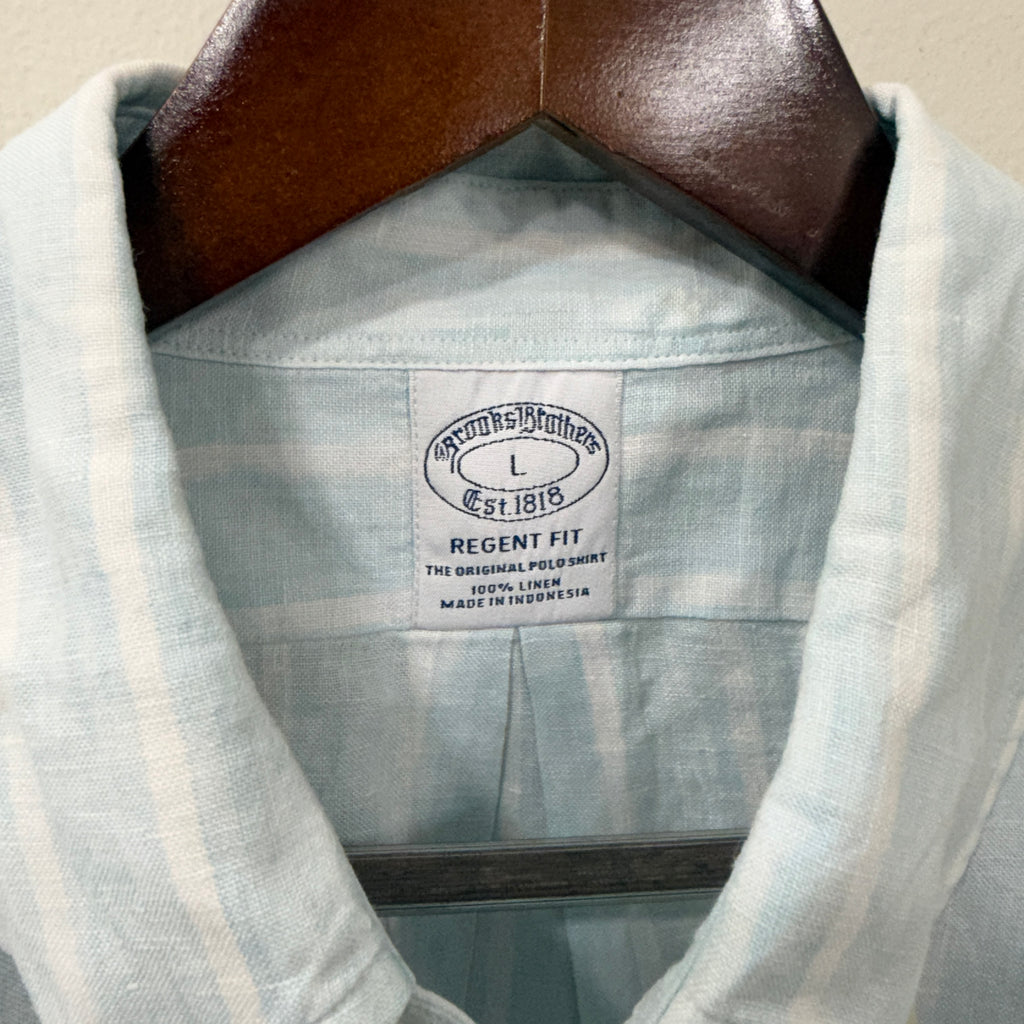 Brooks Brothers Ice blue linen stripe shirt