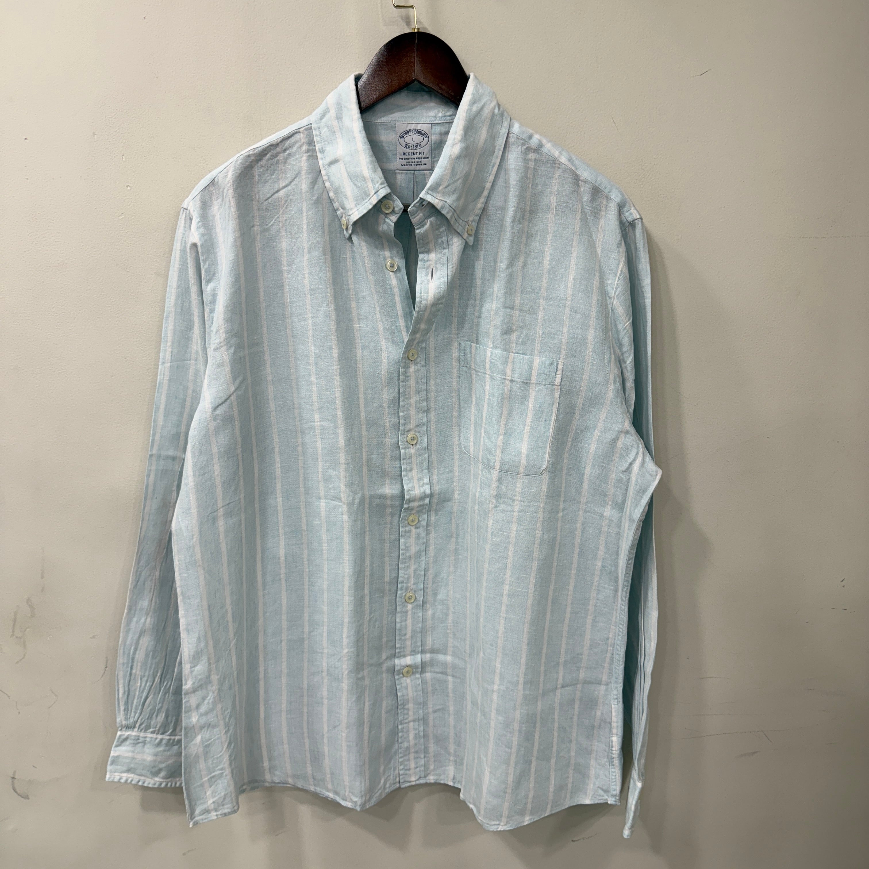 Brooks Brothers Ice blue linen stripe shirt