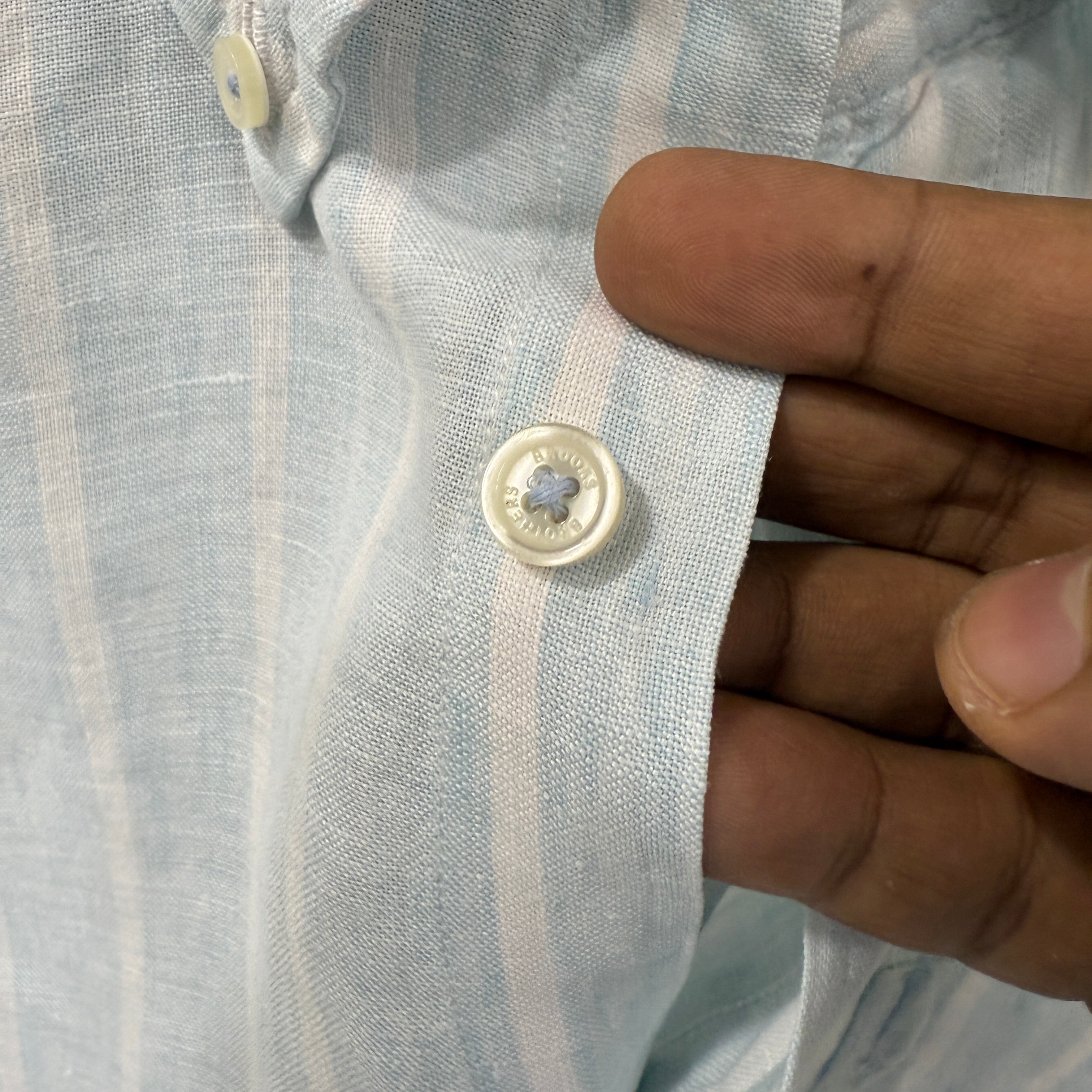 Brooks Brothers Ice blue linen stripe shirt