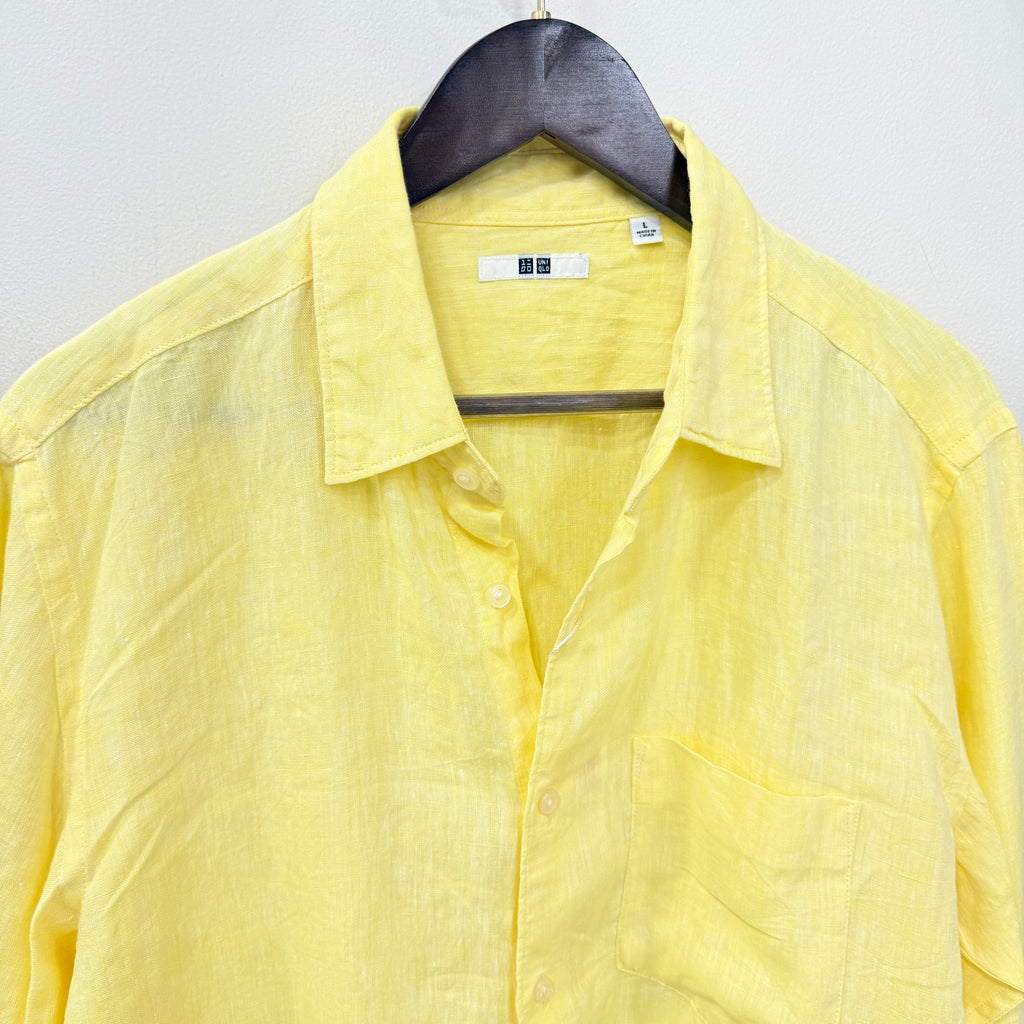 Uniqlo lemon yellow 100% linen shirt