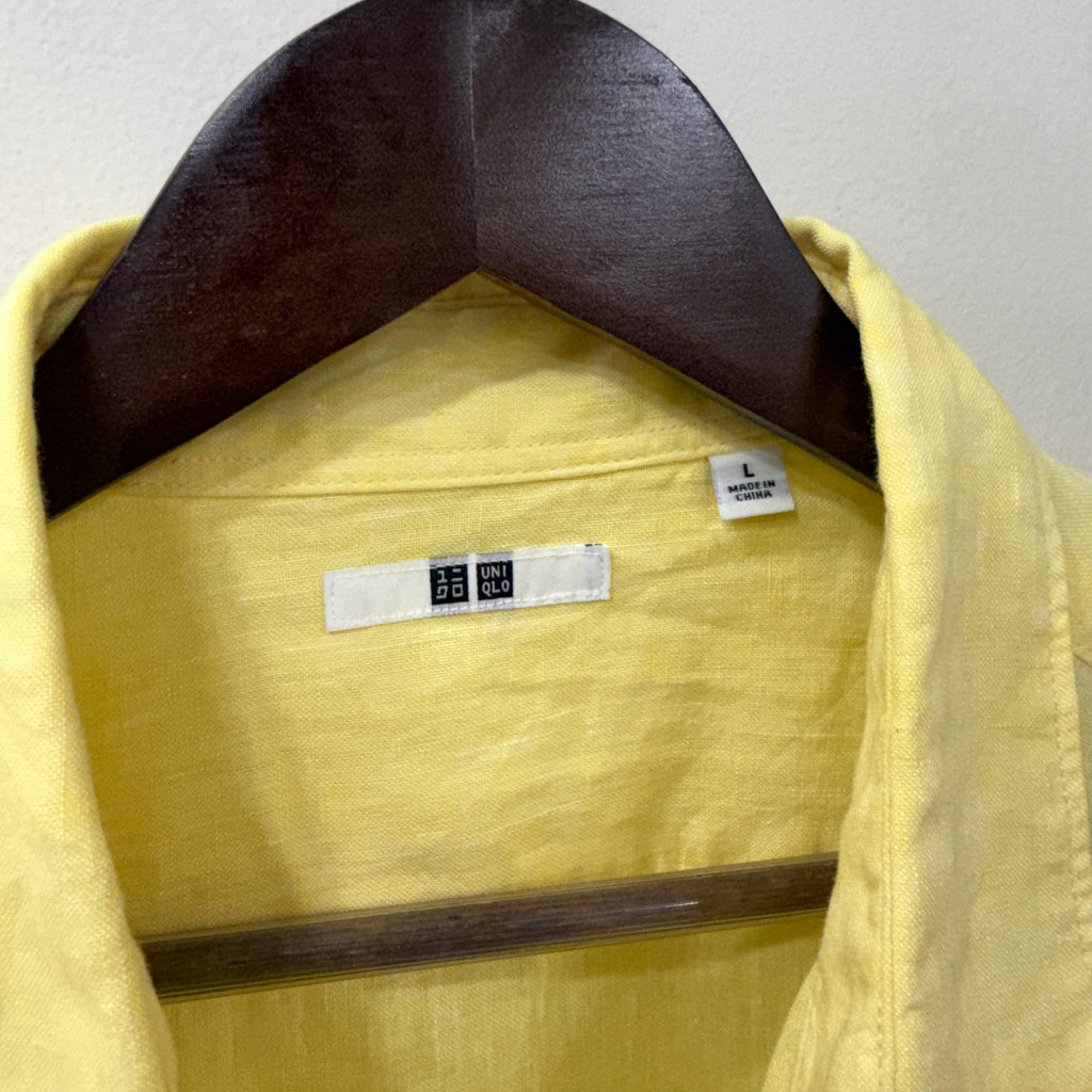 Uniqlo lemon yellow 100% linen shirt