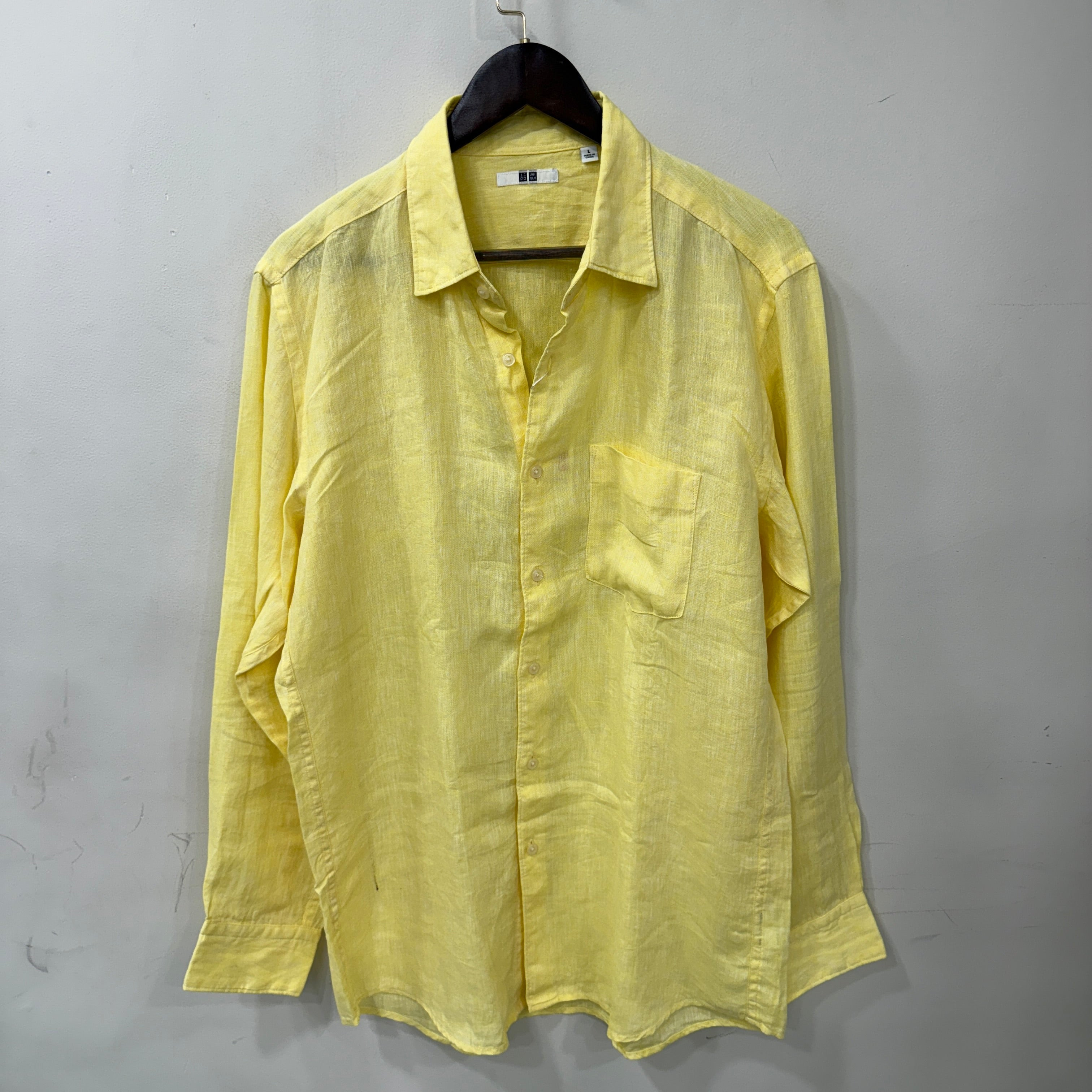 Uniqlo lemon yellow 100% linen shirt