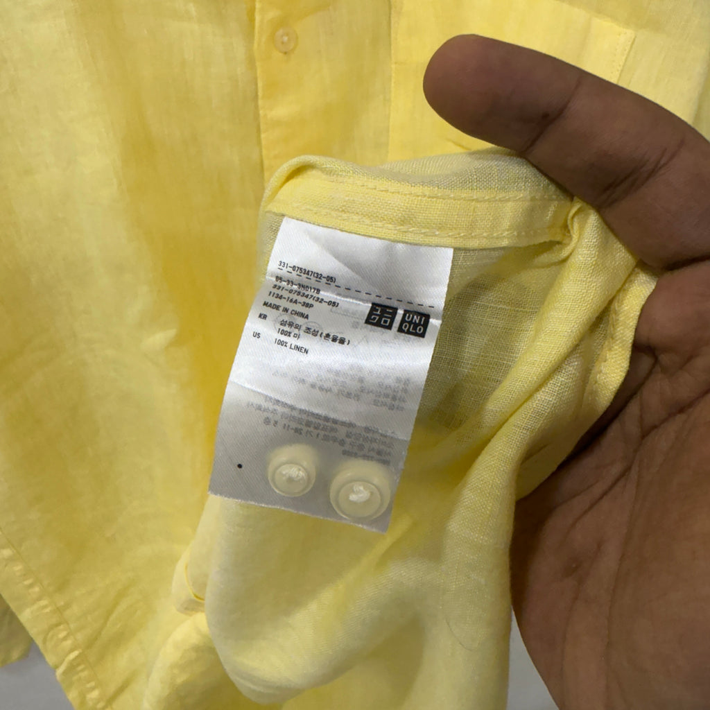 Uniqlo lemon yellow 100% linen shirt