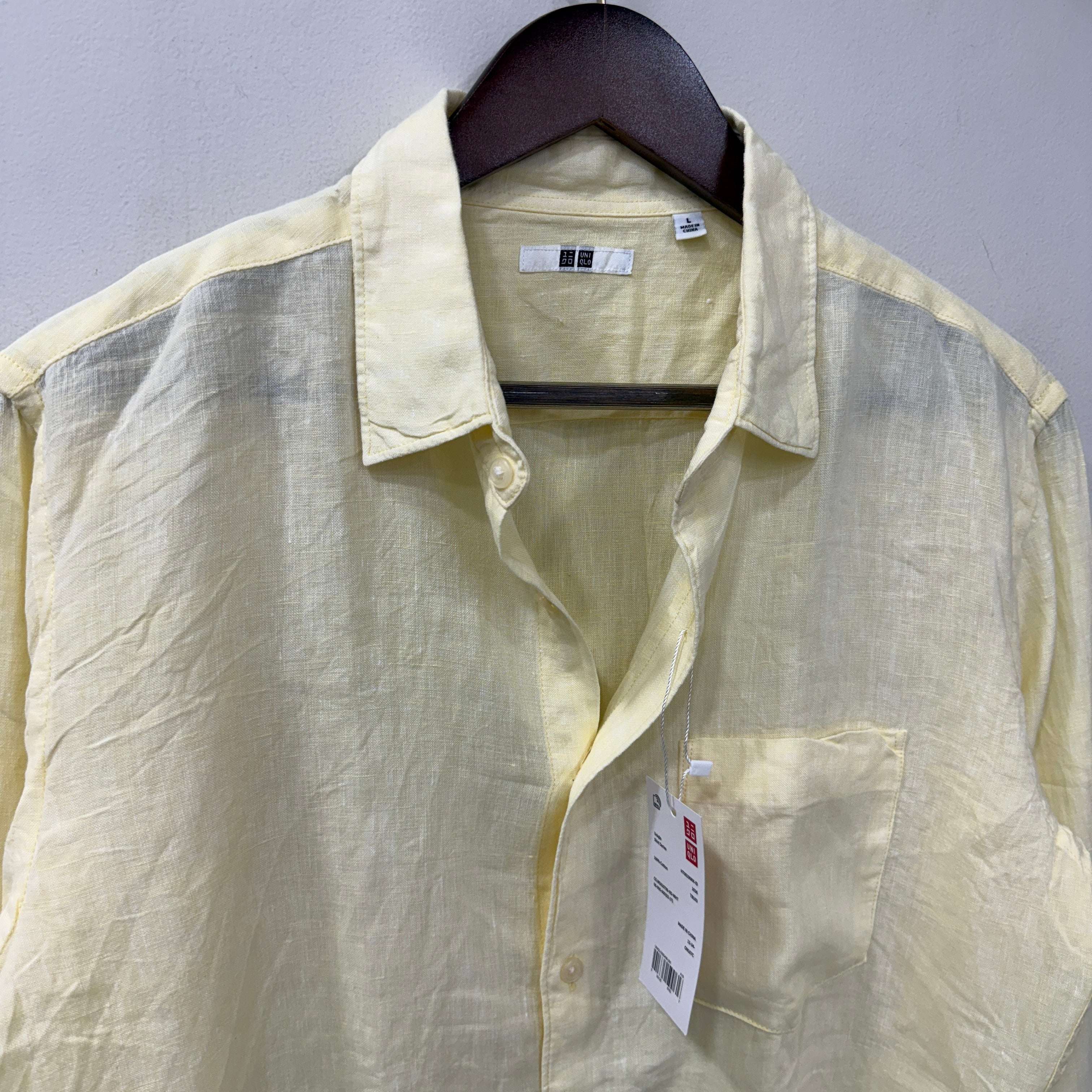 Uniqlo Powder yellow 100% linen shirt