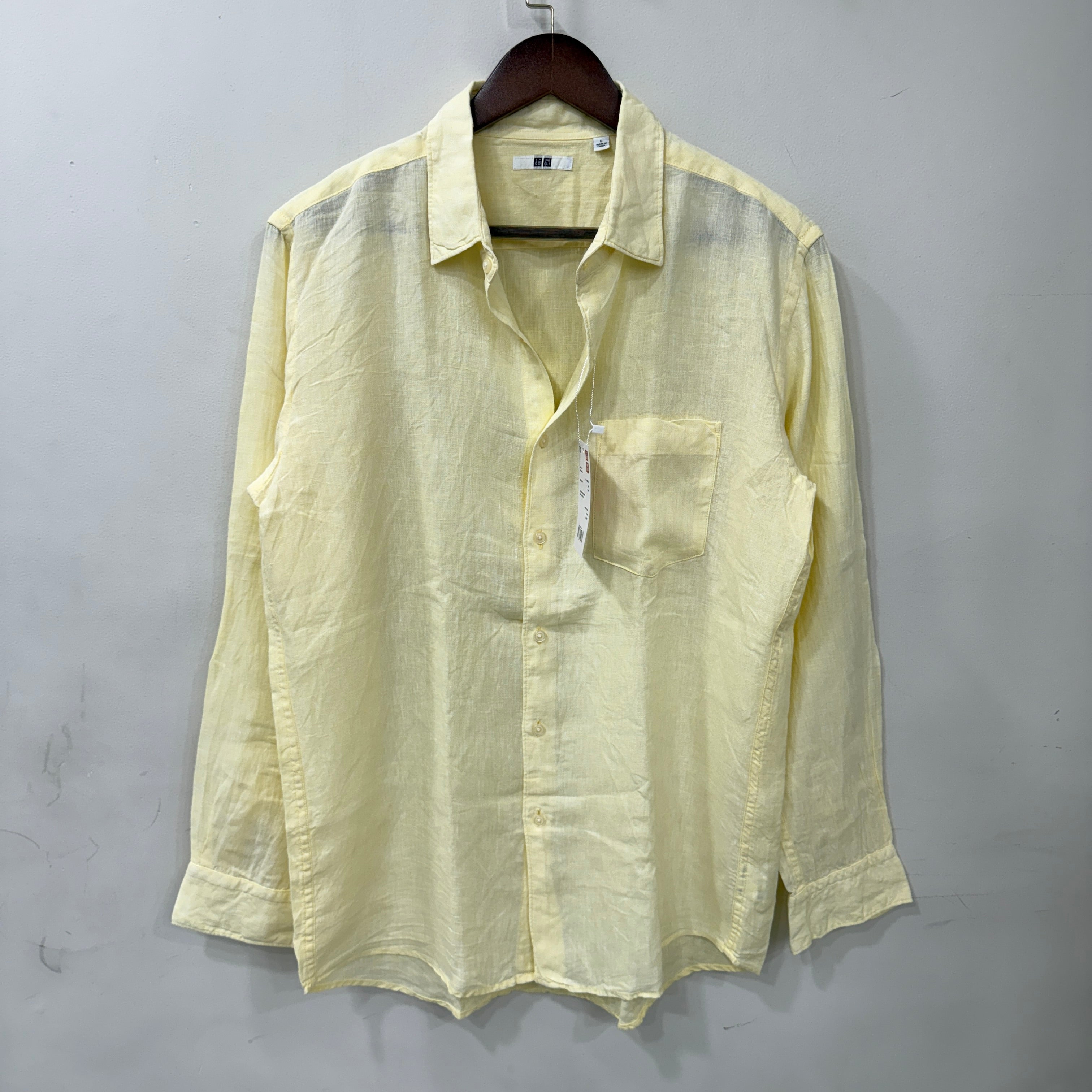 Uniqlo Powder yellow 100% linen shirt
