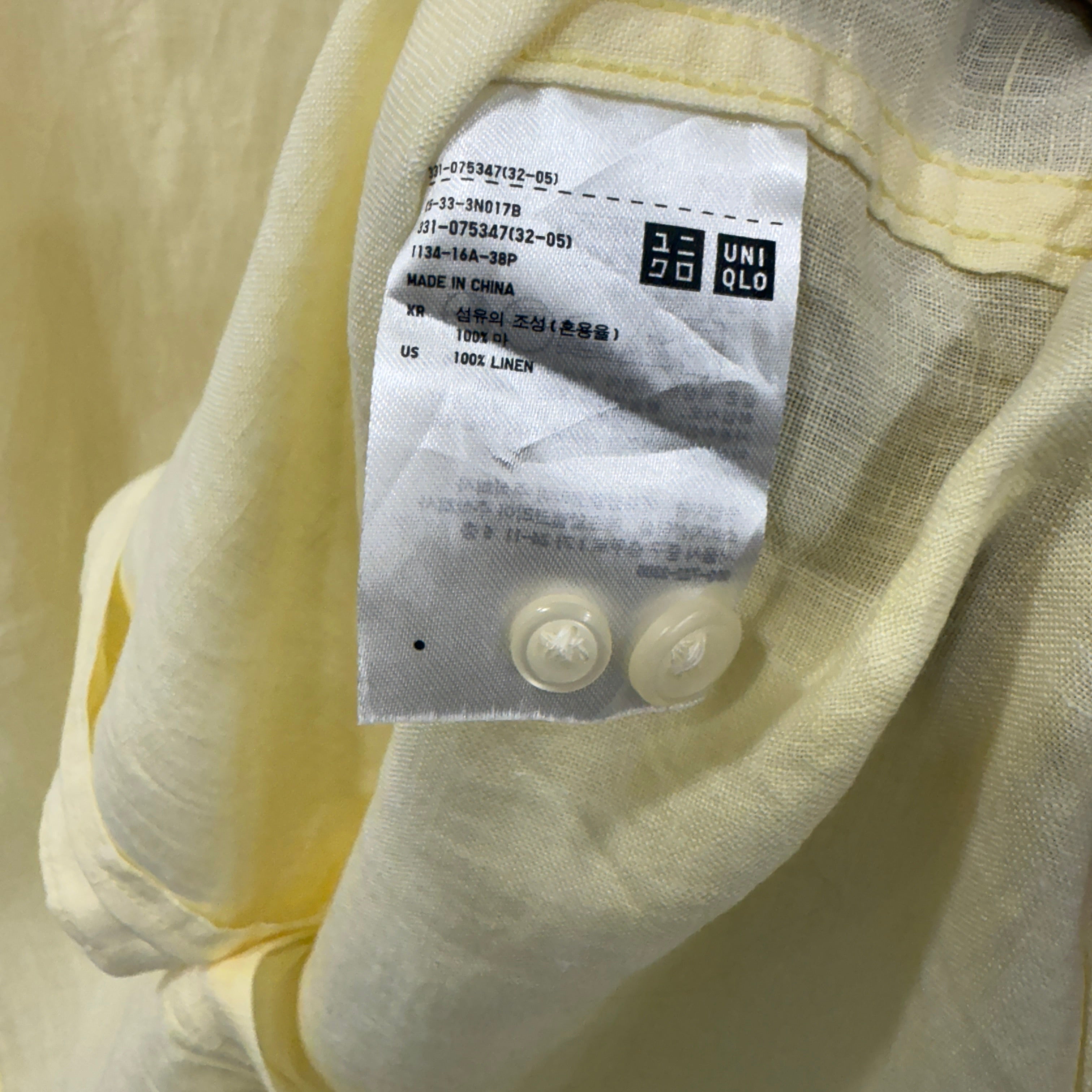 Uniqlo Powder yellow 100% linen shirt