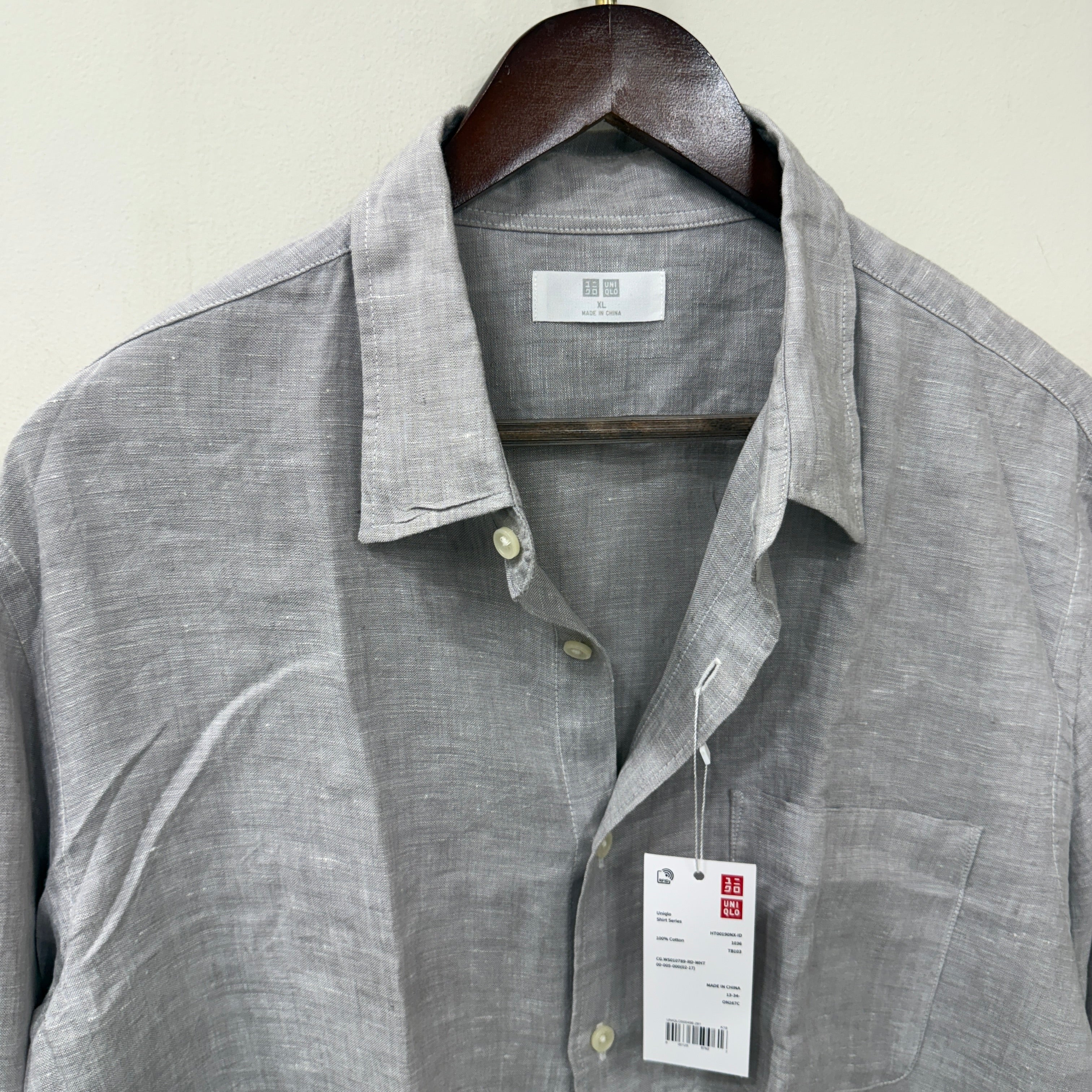 Uniqlo grey 100% linen shirt