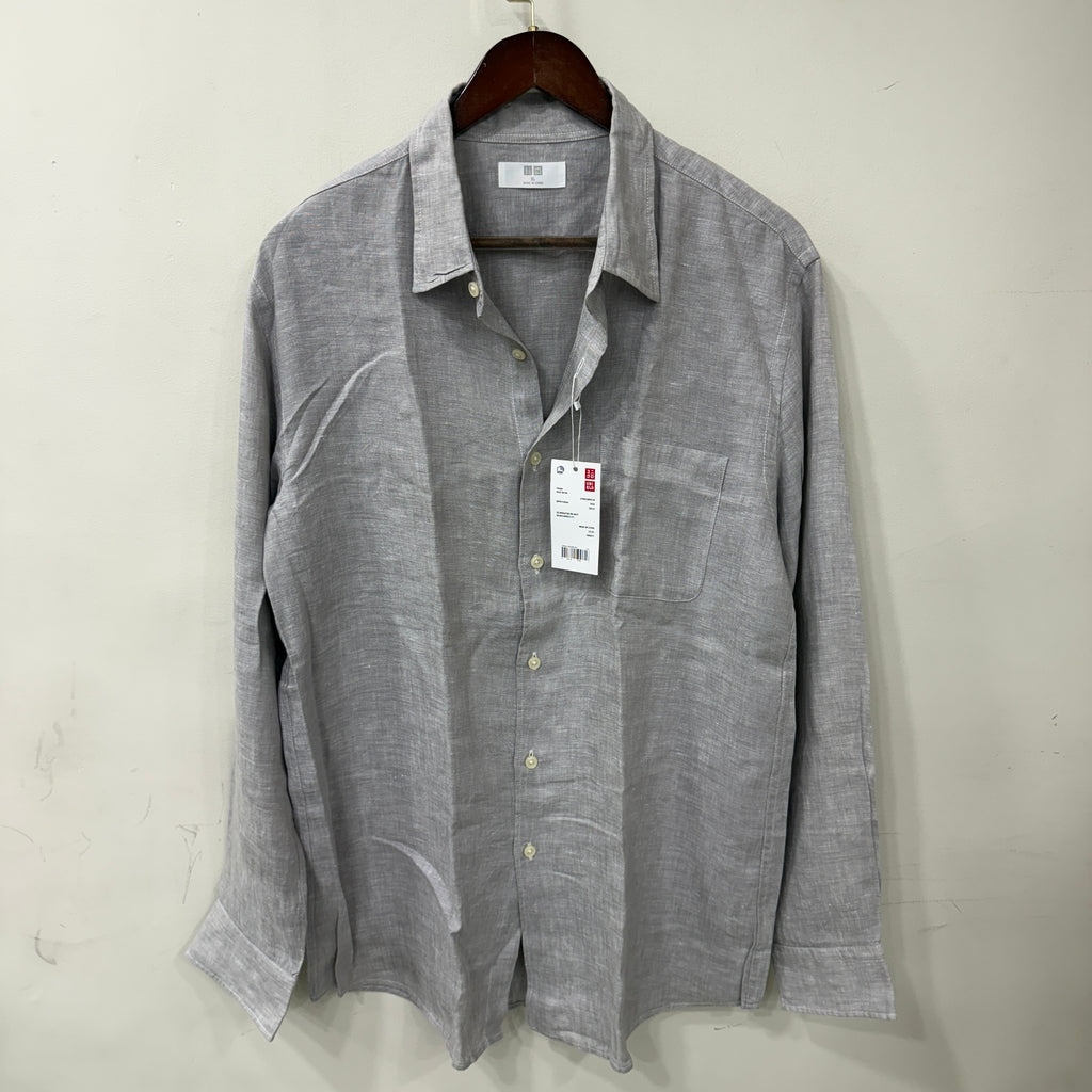 Uniqlo grey 100% linen shirt