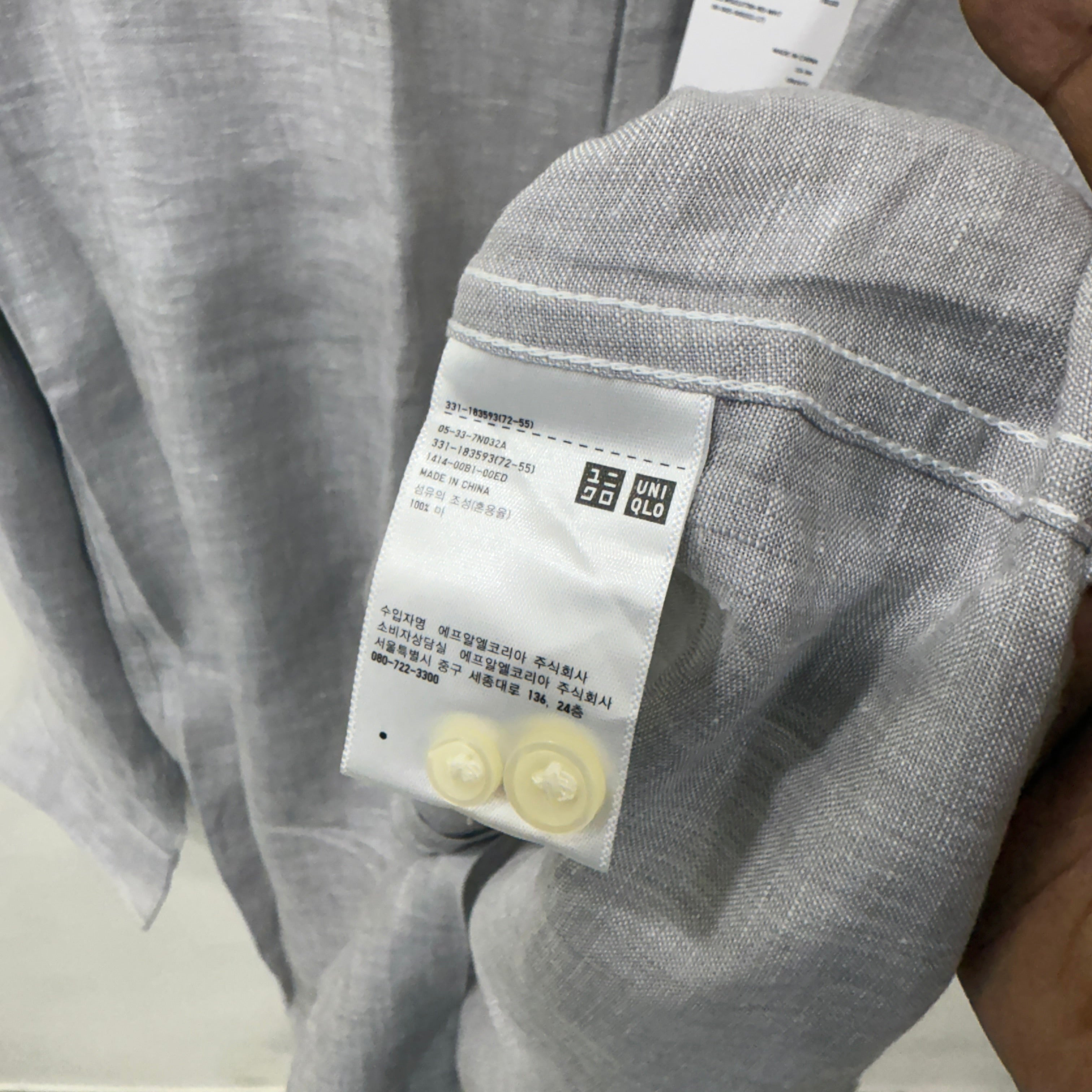 Uniqlo grey 100% linen shirt