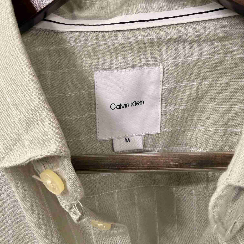 Calvin Klein khakhi linen stripes shirt