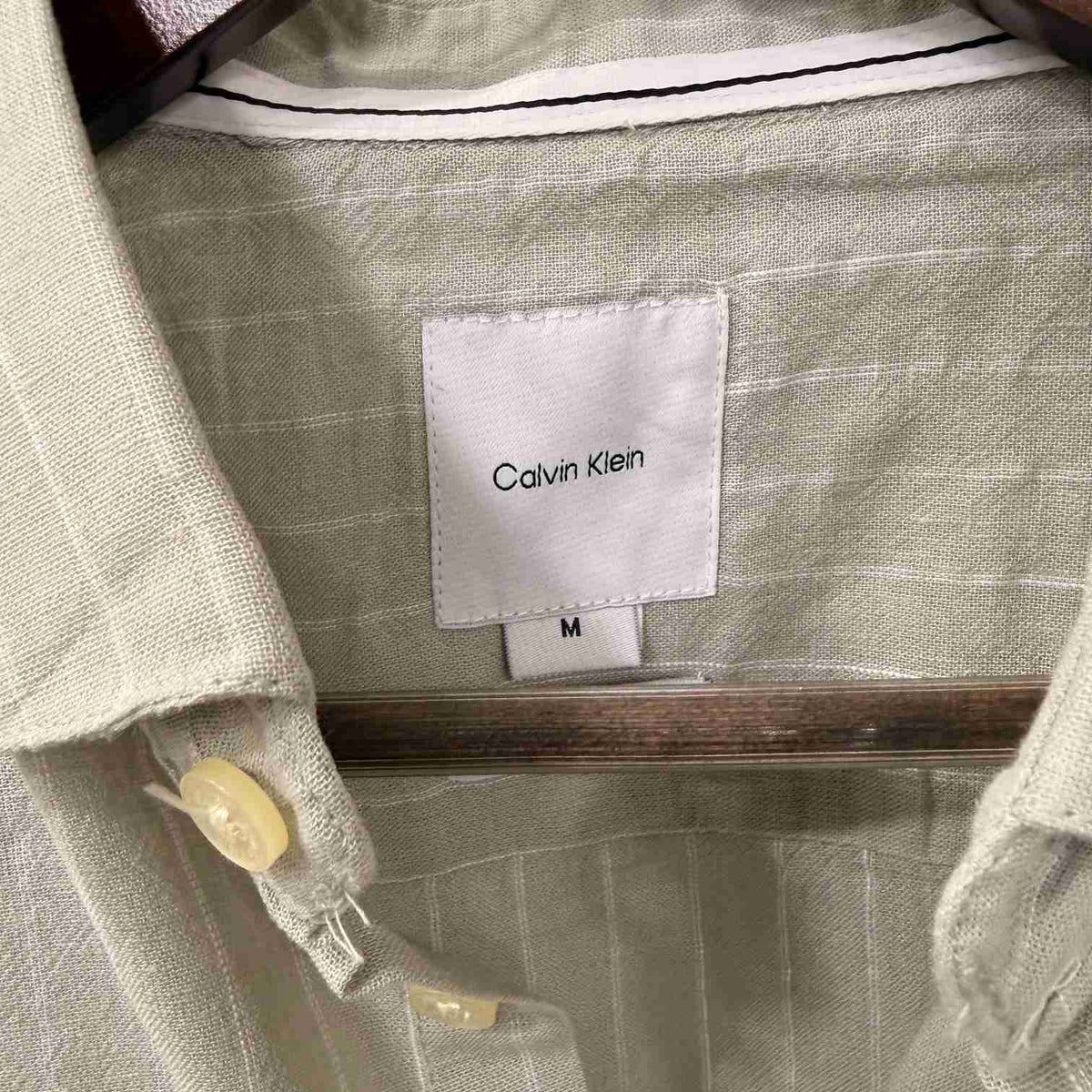 Calvin Klein khakhi linen stripes shirt