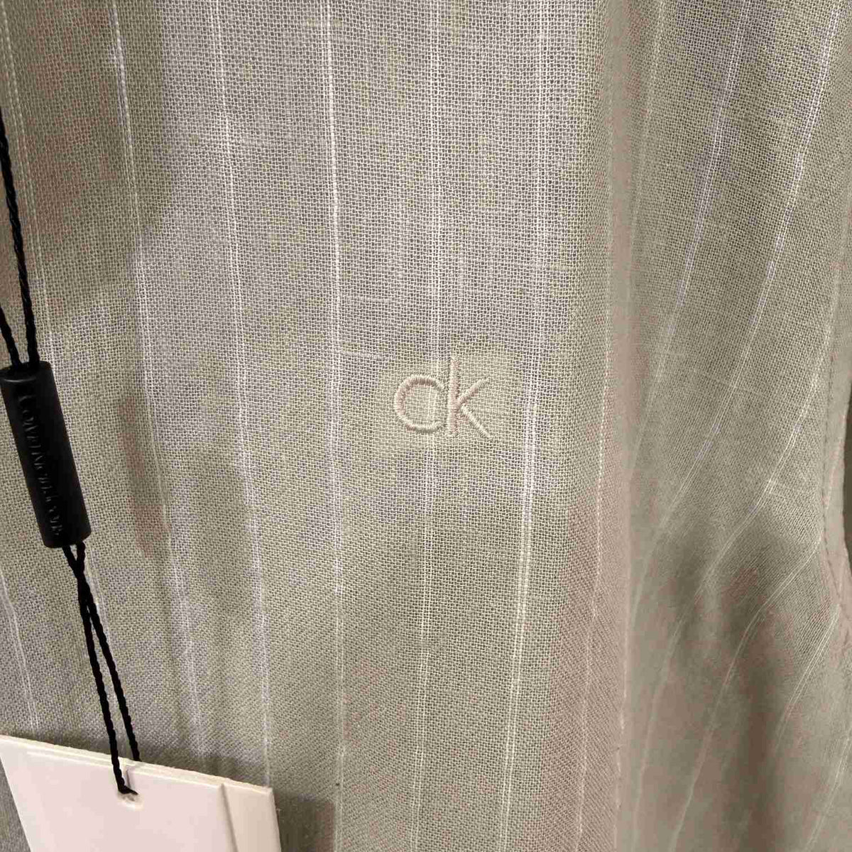 Calvin Klein khakhi linen stripes shirt