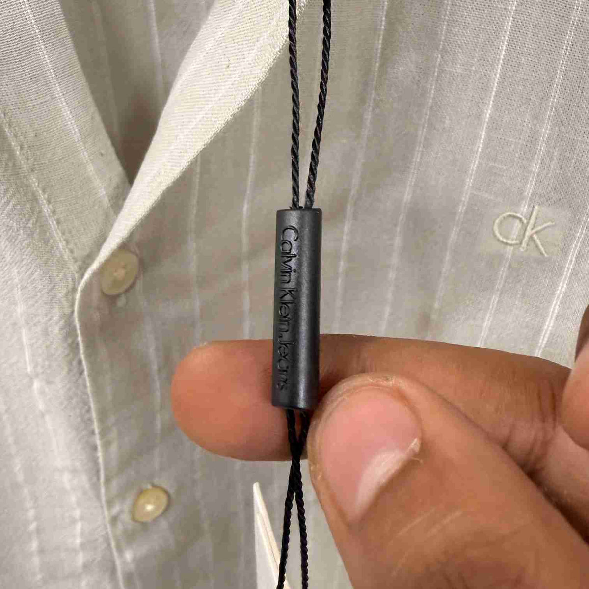 Calvin Klein khakhi linen stripes shirt