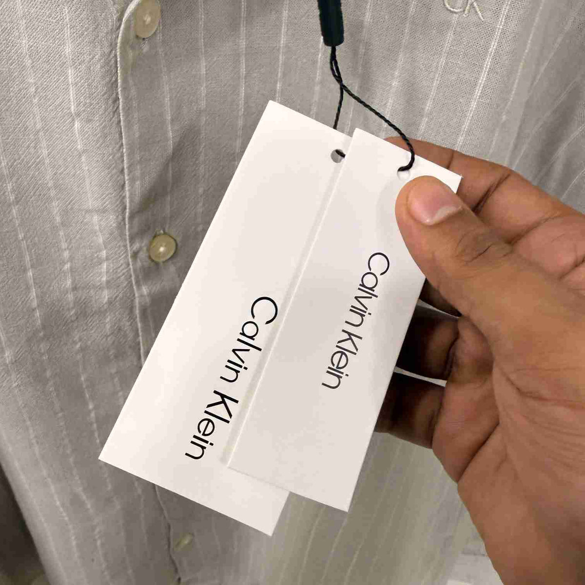 Calvin Klein khakhi linen stripes shirt