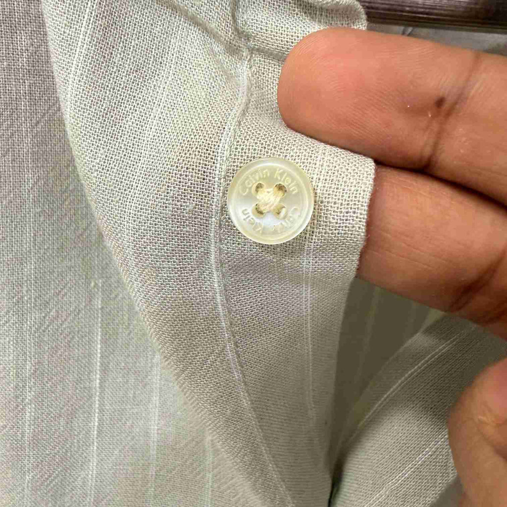 Calvin Klein khakhi linen stripes shirt