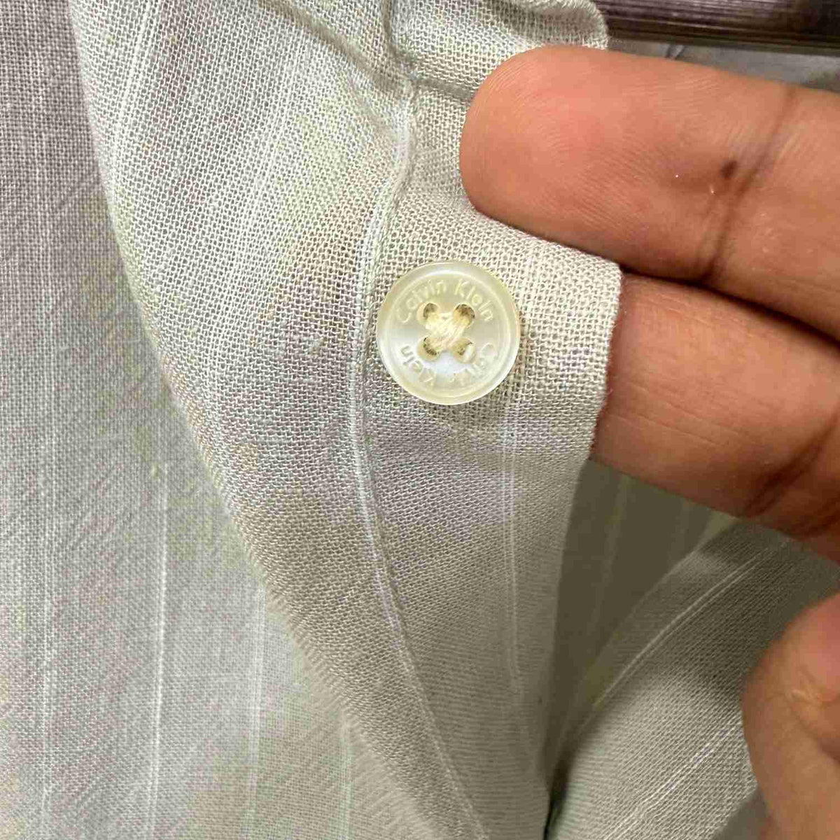 Calvin Klein khakhi linen stripes shirt