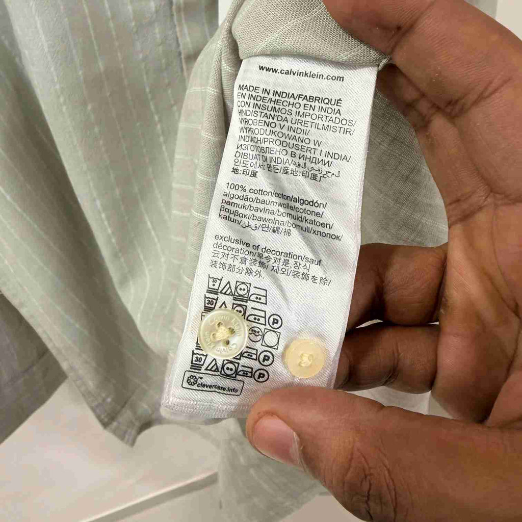 Calvin Klein khakhi linen stripes shirt