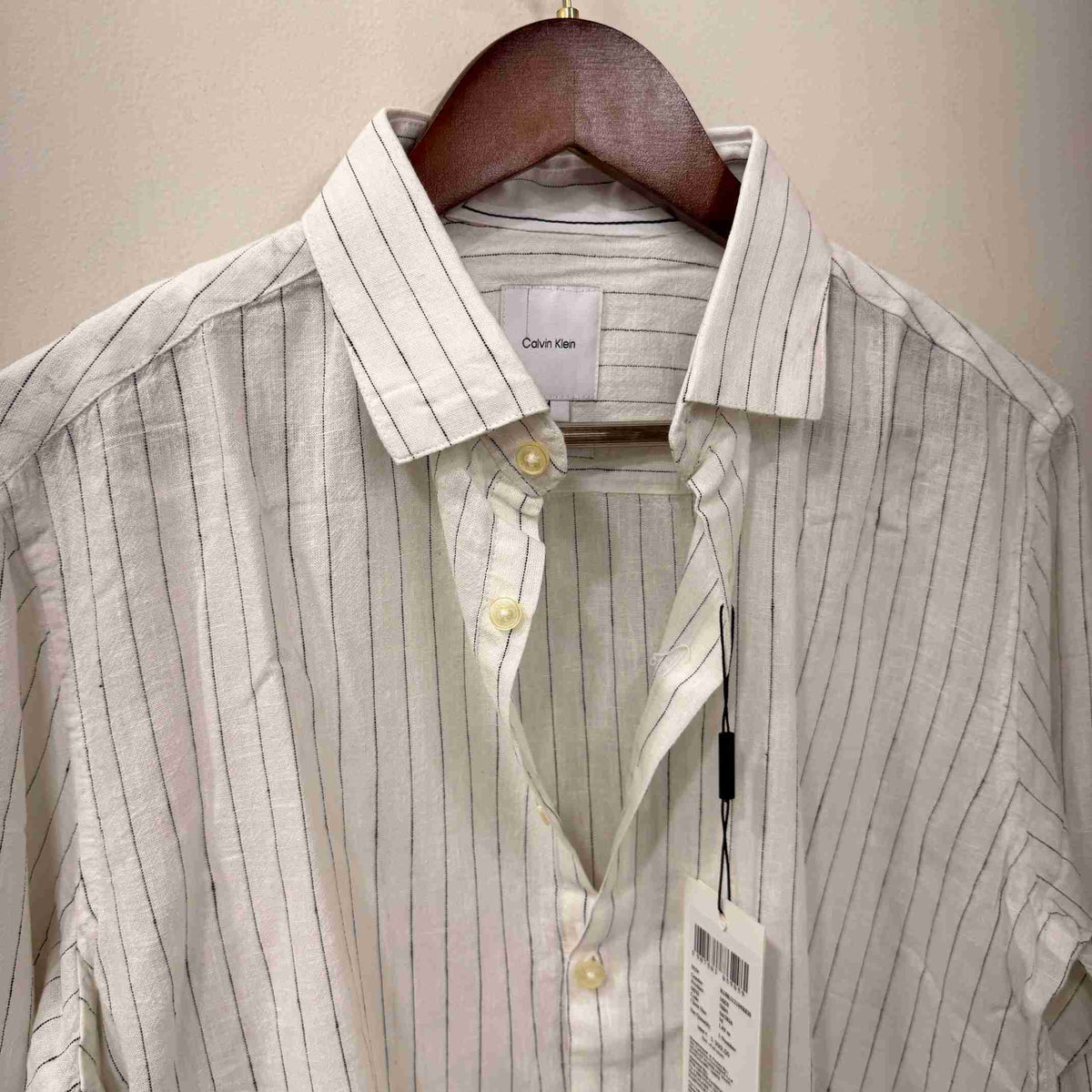 Calvin Klein cream linen stripes shirt
