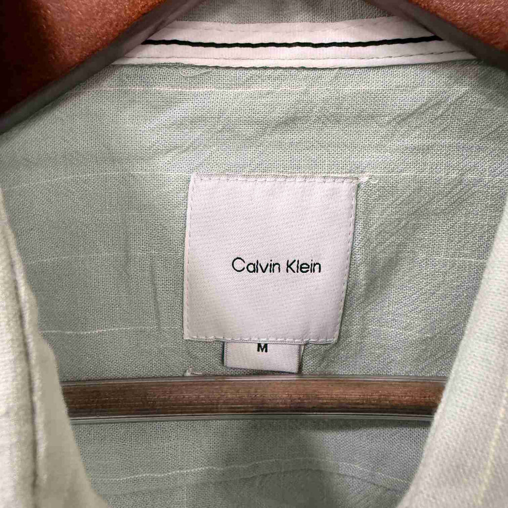 Calvin Klein sage green linen stripes shirt