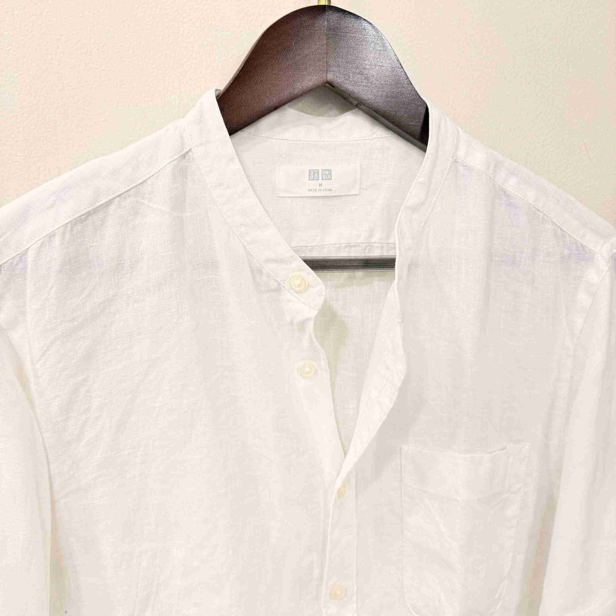 Uniqlo 100% linen white chinese collar shirt