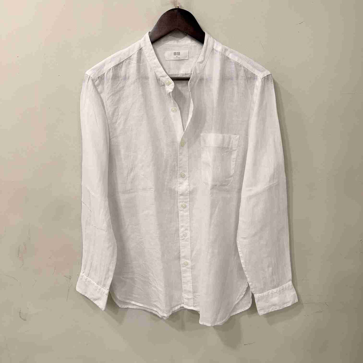 Uniqlo 100% linen white chinese collar shirt