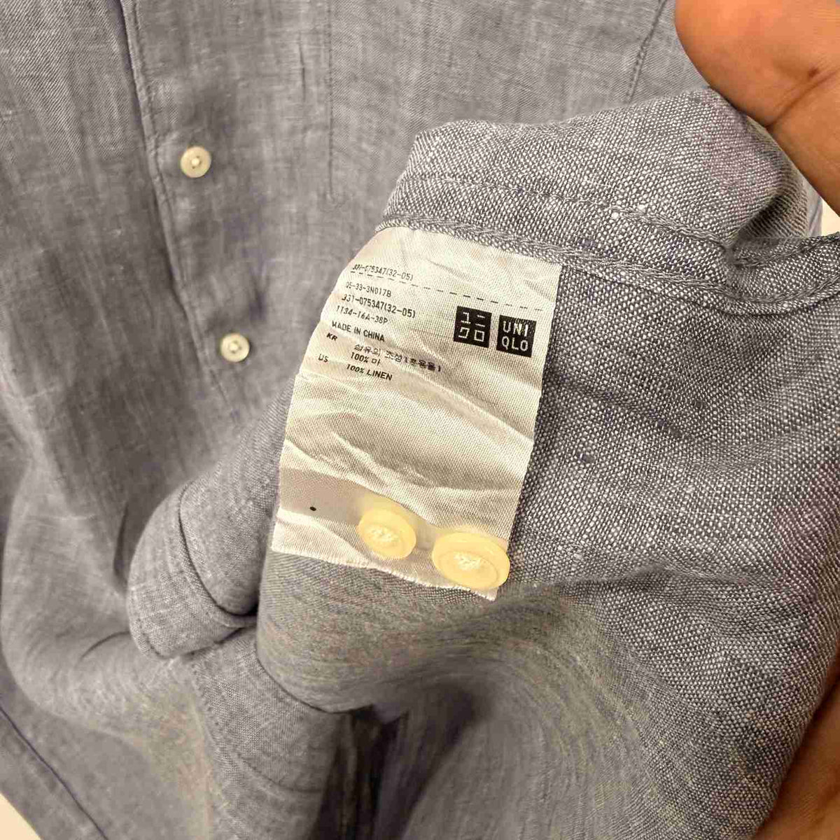 Uniqlo grey 100% linen solid shirt