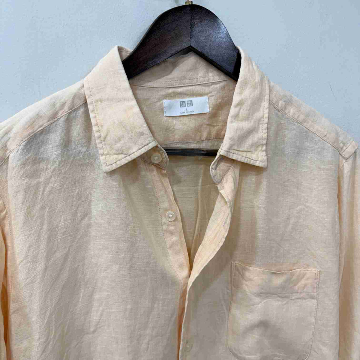 Uniqlo light orange 100% linen solid shirt