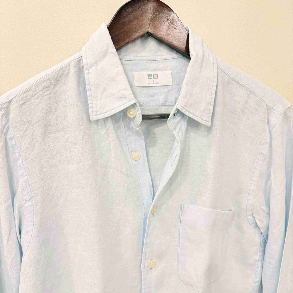 Uniqlo sky blue 100% linen solid shirt