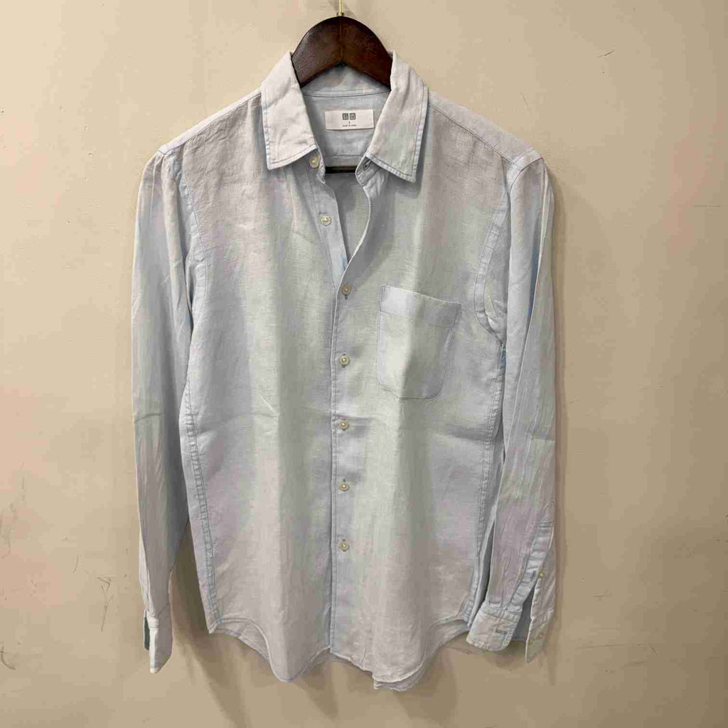 Uniqlo sky blue 100% linen solid shirt
