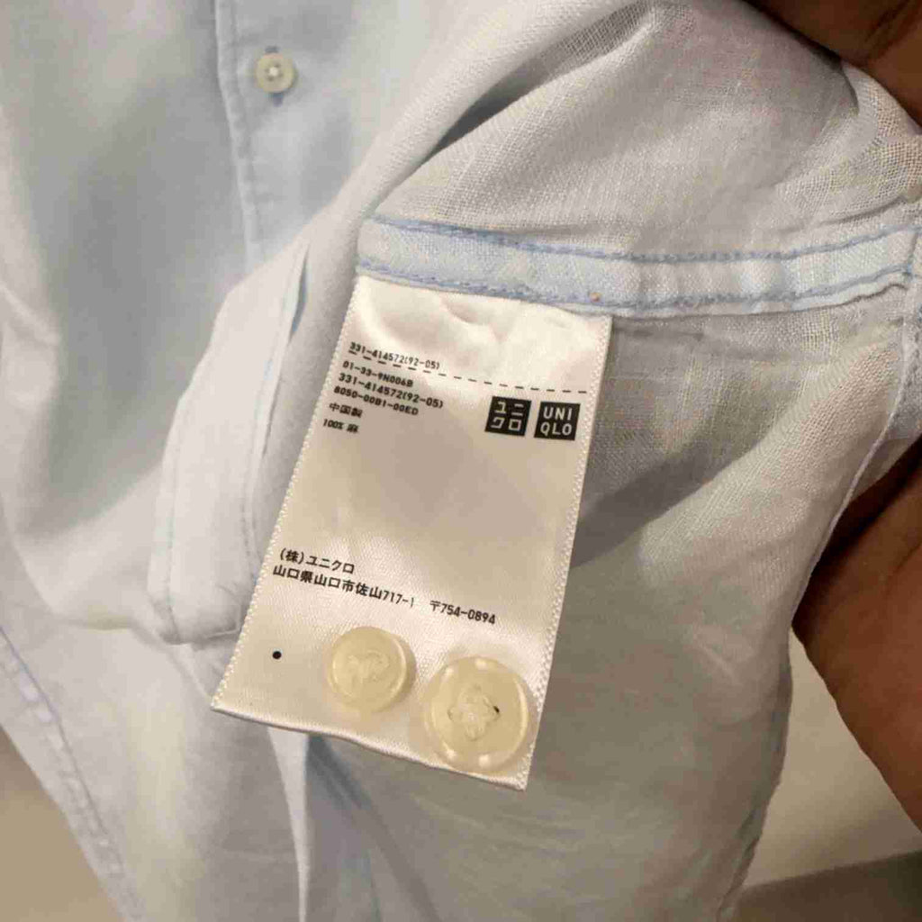 Uniqlo sky blue 100% linen solid shirt