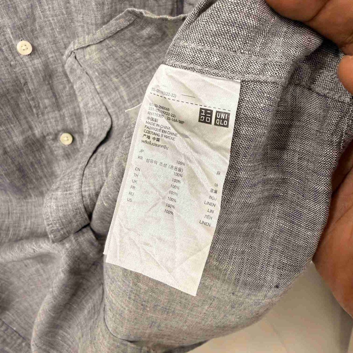 Uniqlo 100% linen grey shirt