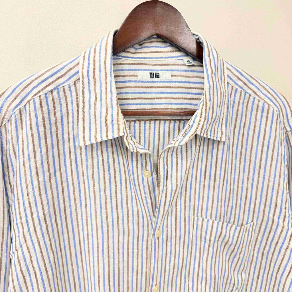 Uniqlo 100% linen stripes shirt