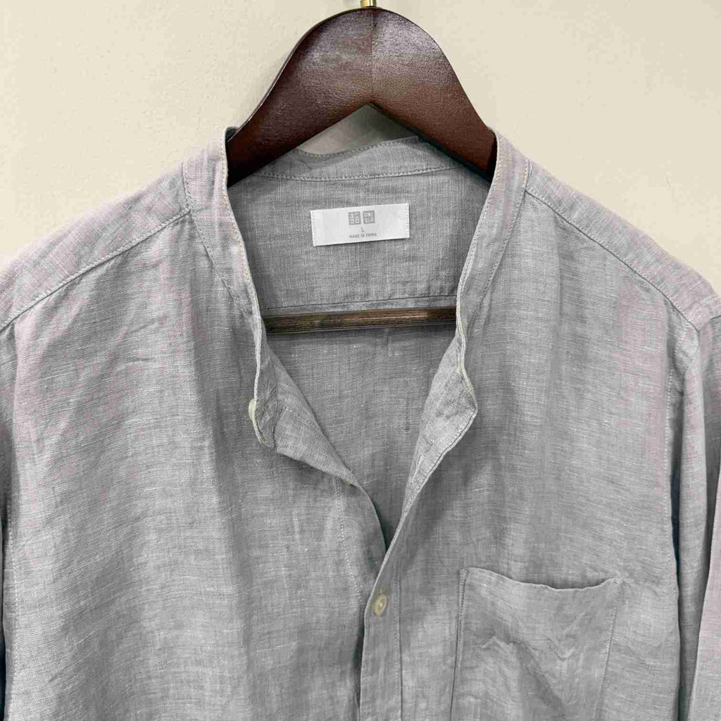 Uniqlo 100% chinese collar linen grey shirt