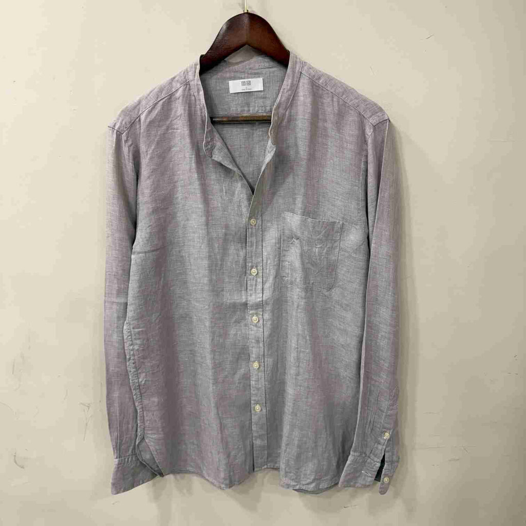 Uniqlo 100% chinese collar linen grey shirt