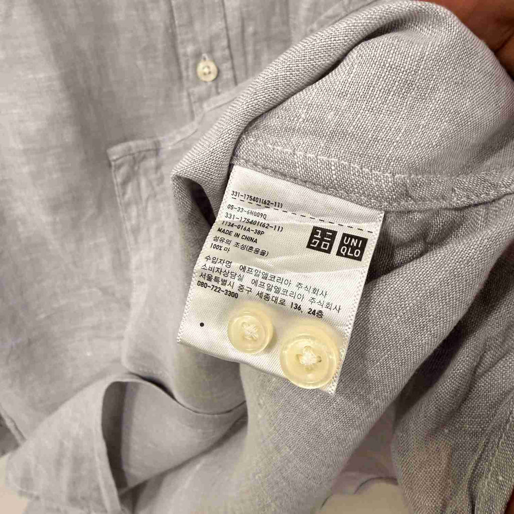 Uniqlo 100% chinese collar linen grey shirt