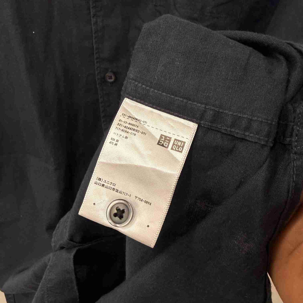 Uniqlo 100% linen navy blue  shirt