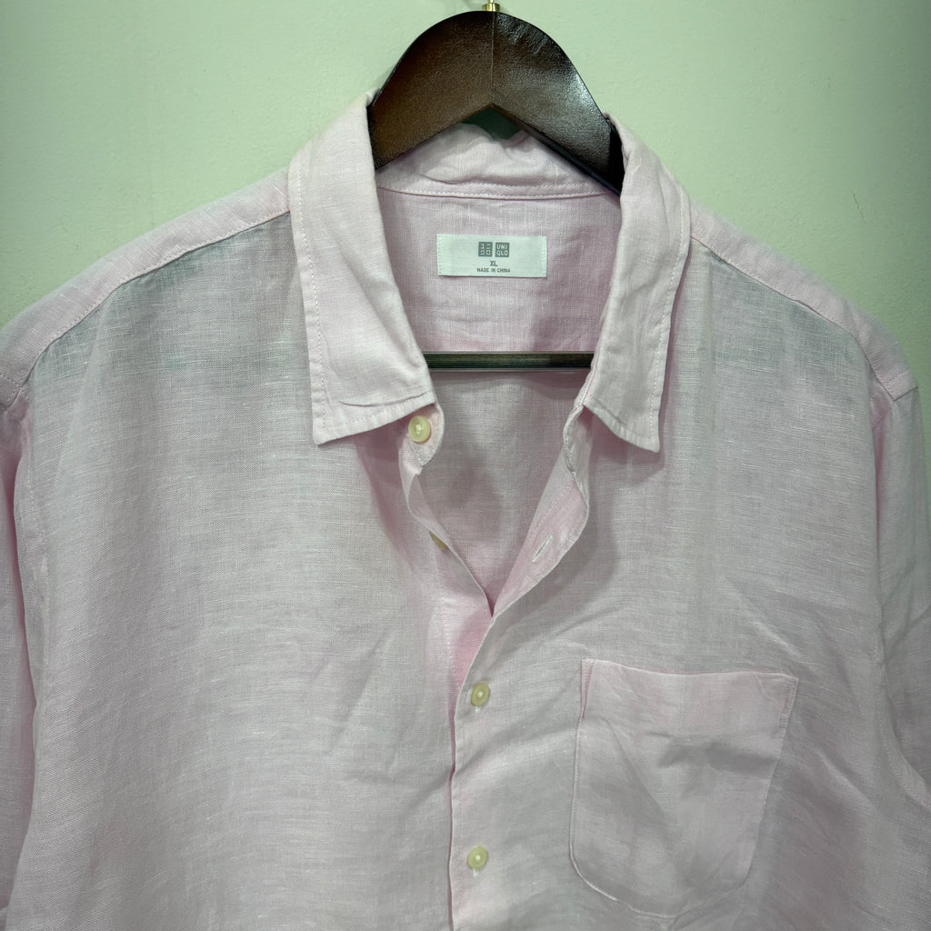 Uniqlo 100% linen pink shirt