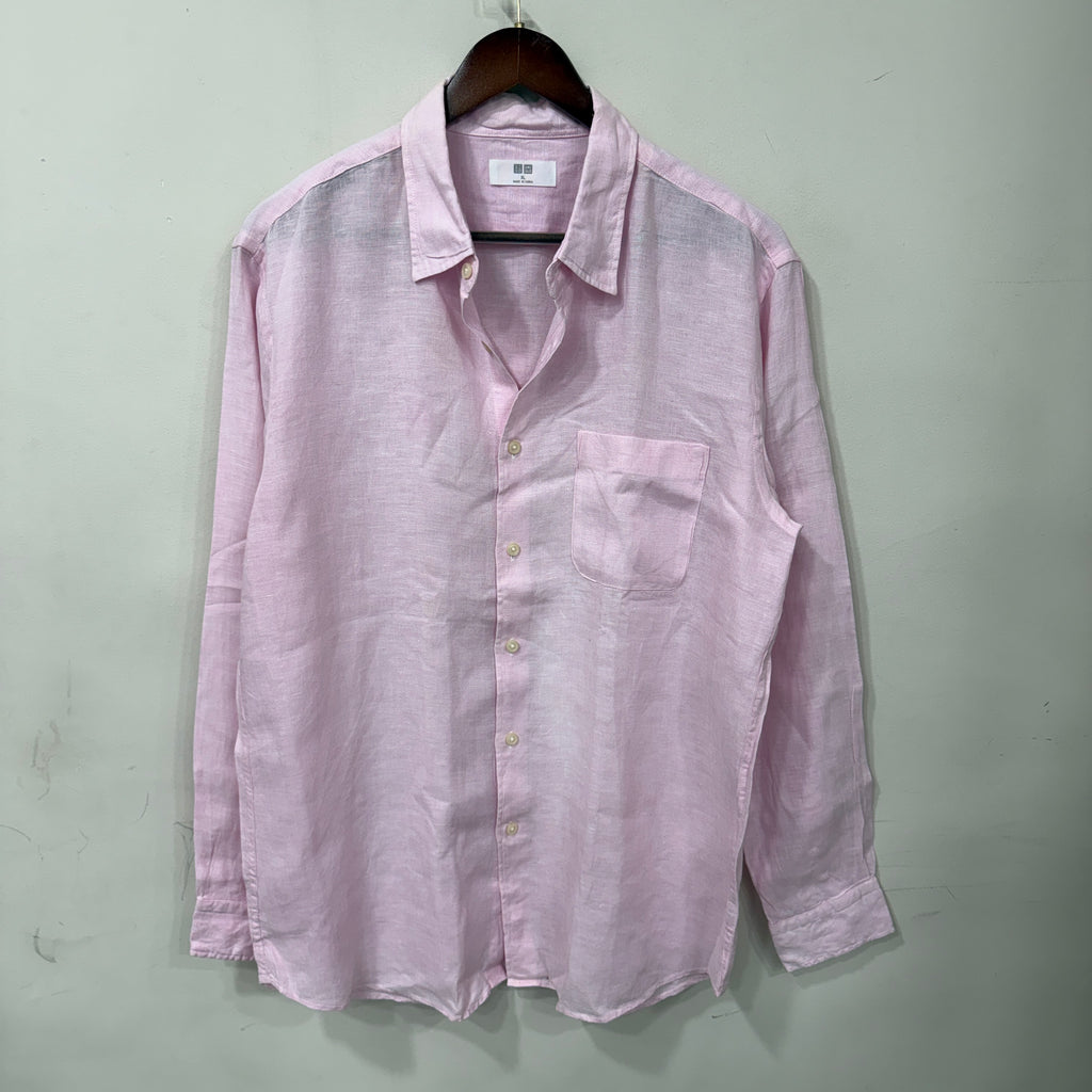 Uniqlo 100% linen pink shirt