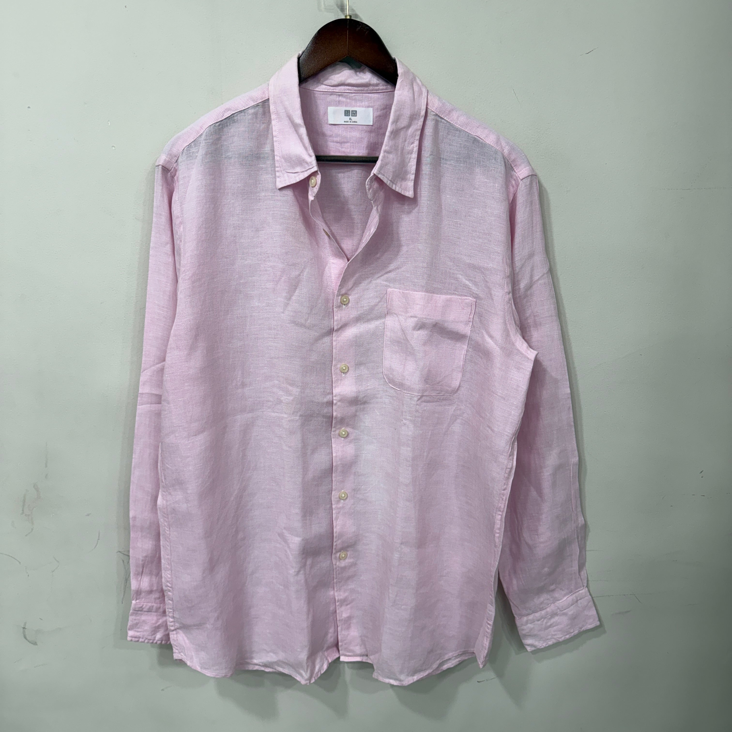 Uniqlo 100% linen pink shirt
